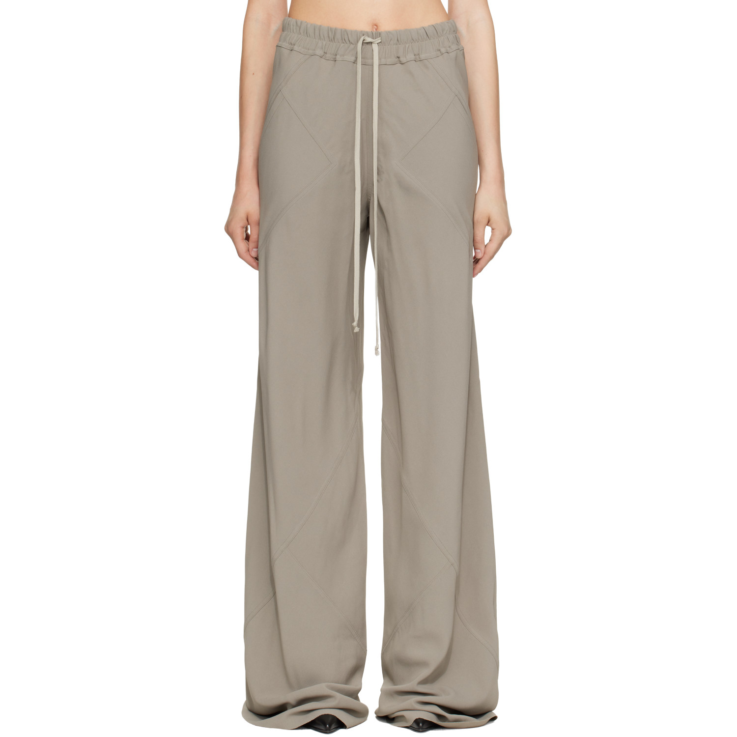 Rick Owens Taupe Tower Drawstring Bias Trousers