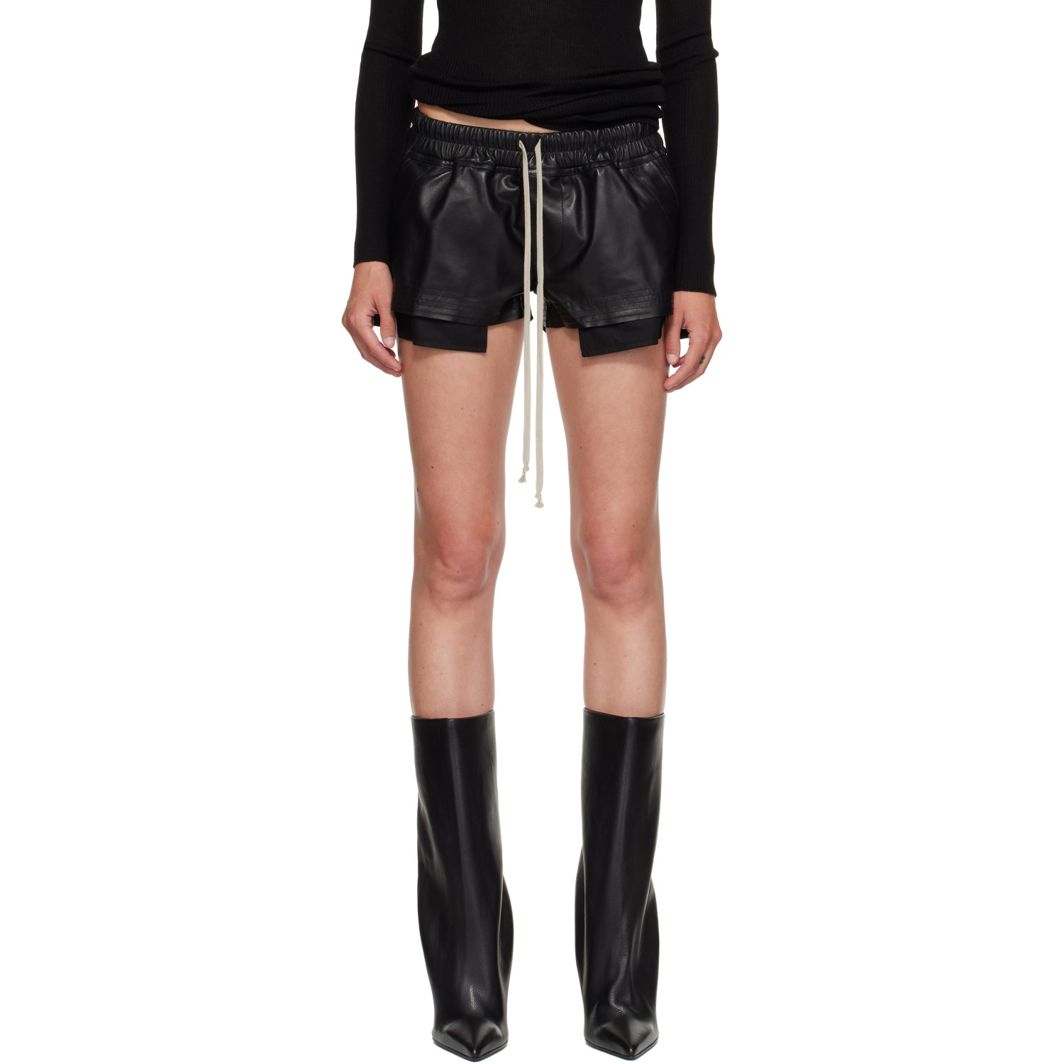 Rick Owens Black Tower Fog Leather Shorts