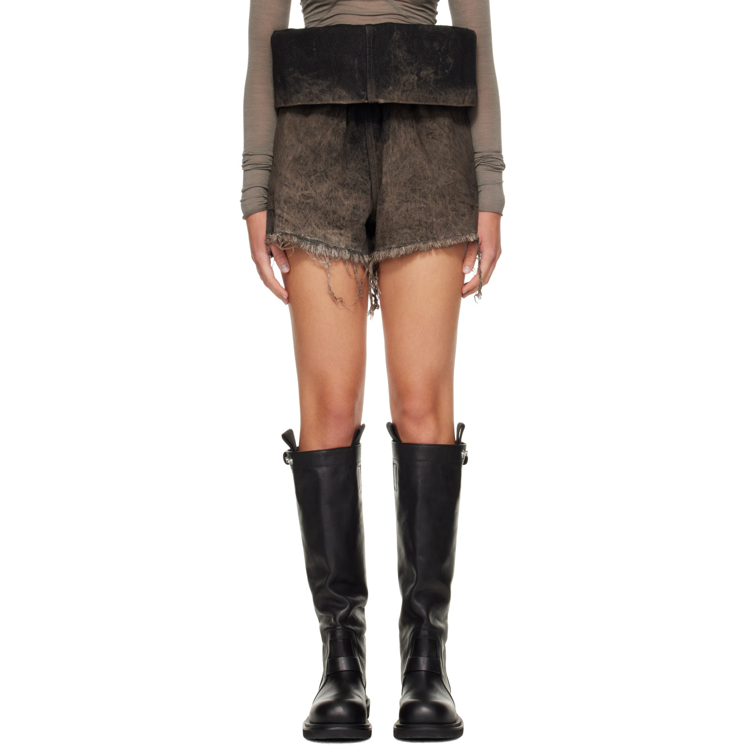 Rick Owens Gray Tower Crater Denim Shorts