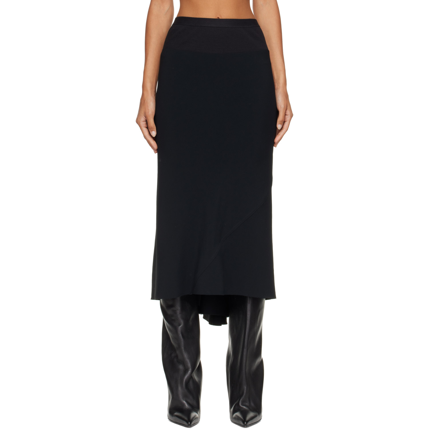 Rick Owens Black Tower A Line Bias Midi Skirt