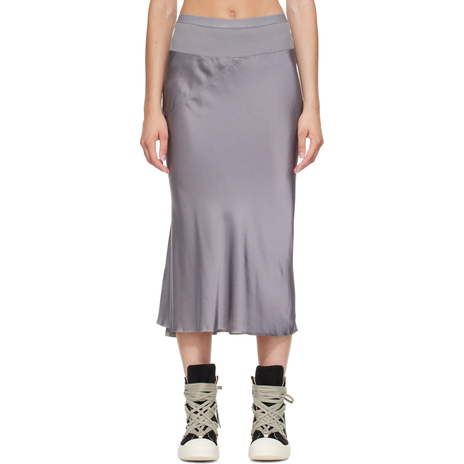 Rick Owens Gray Tower Knee Bias Midi Skirt