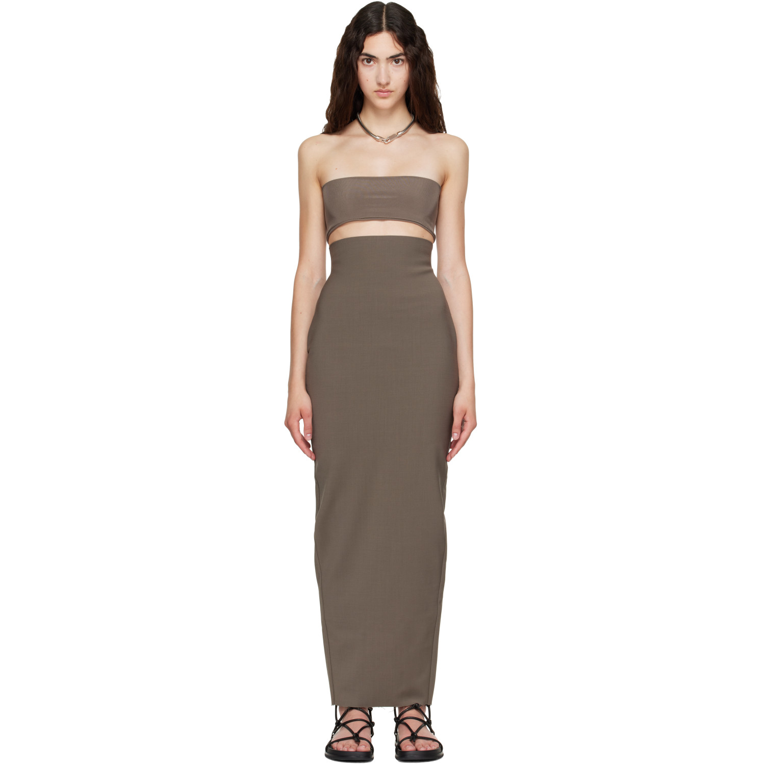 Rick Owens Gray Tower Dirt Pillar Maxi Skirt