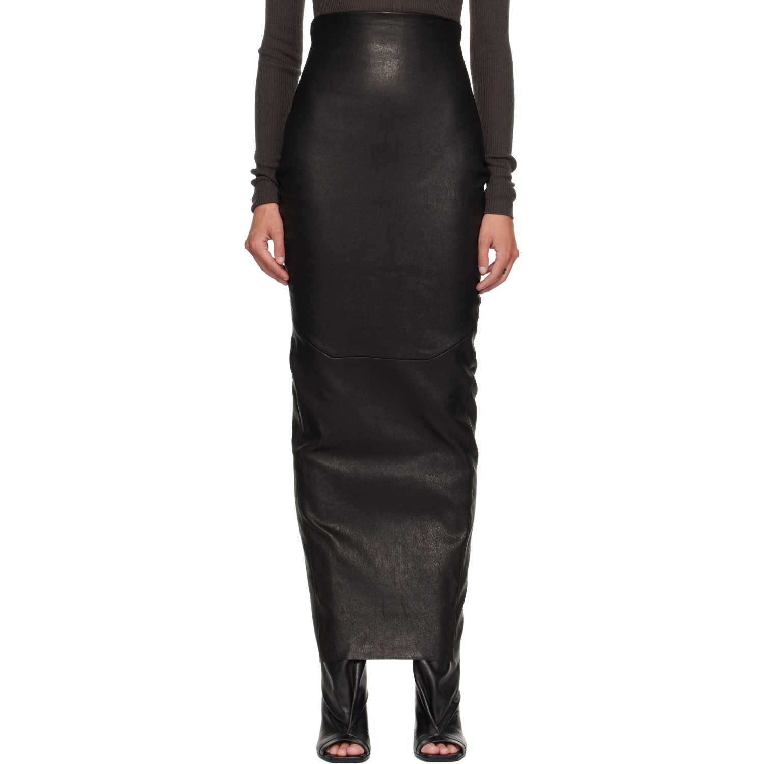 Rick Owens Black Tower Dirt Pillar Leather Maxi Skirt