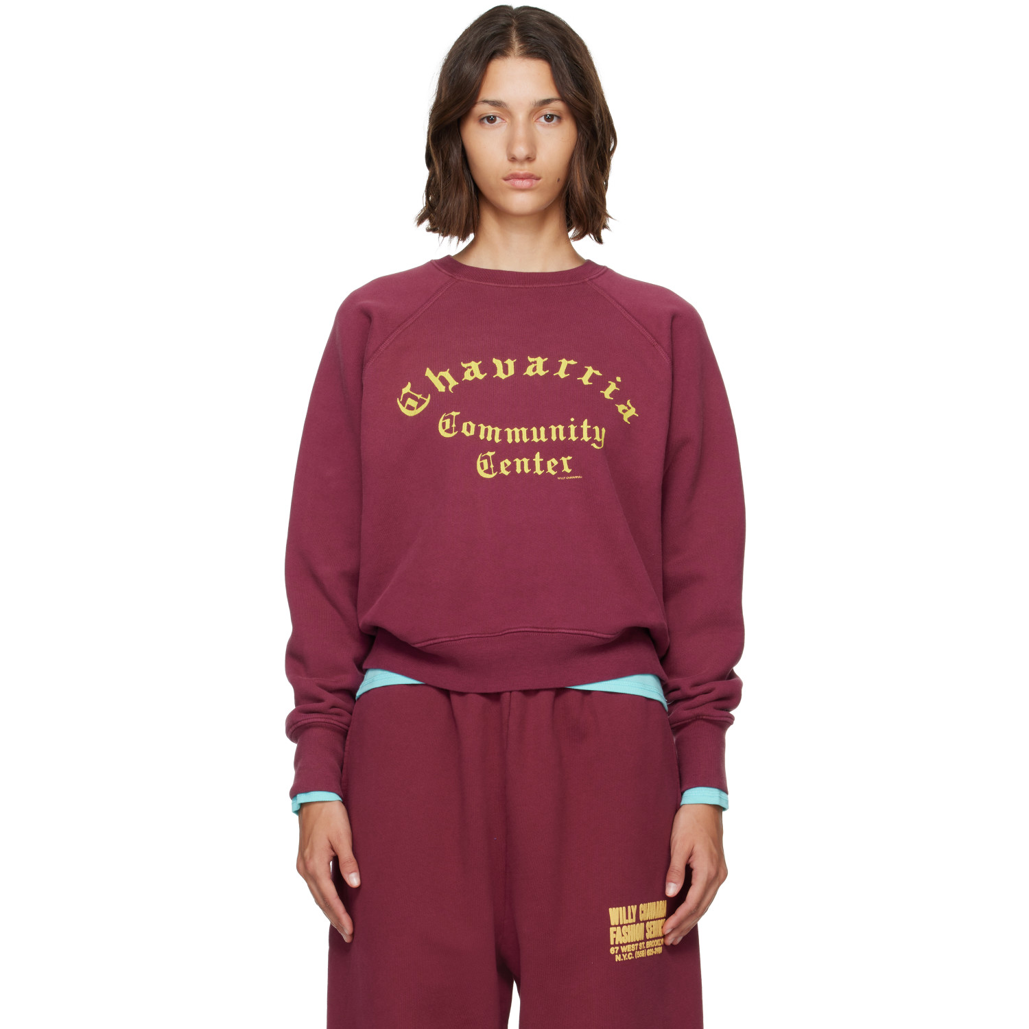 WILLY CHAVARRIA Burgundy 'Community Center' Raglan Sweatshirt