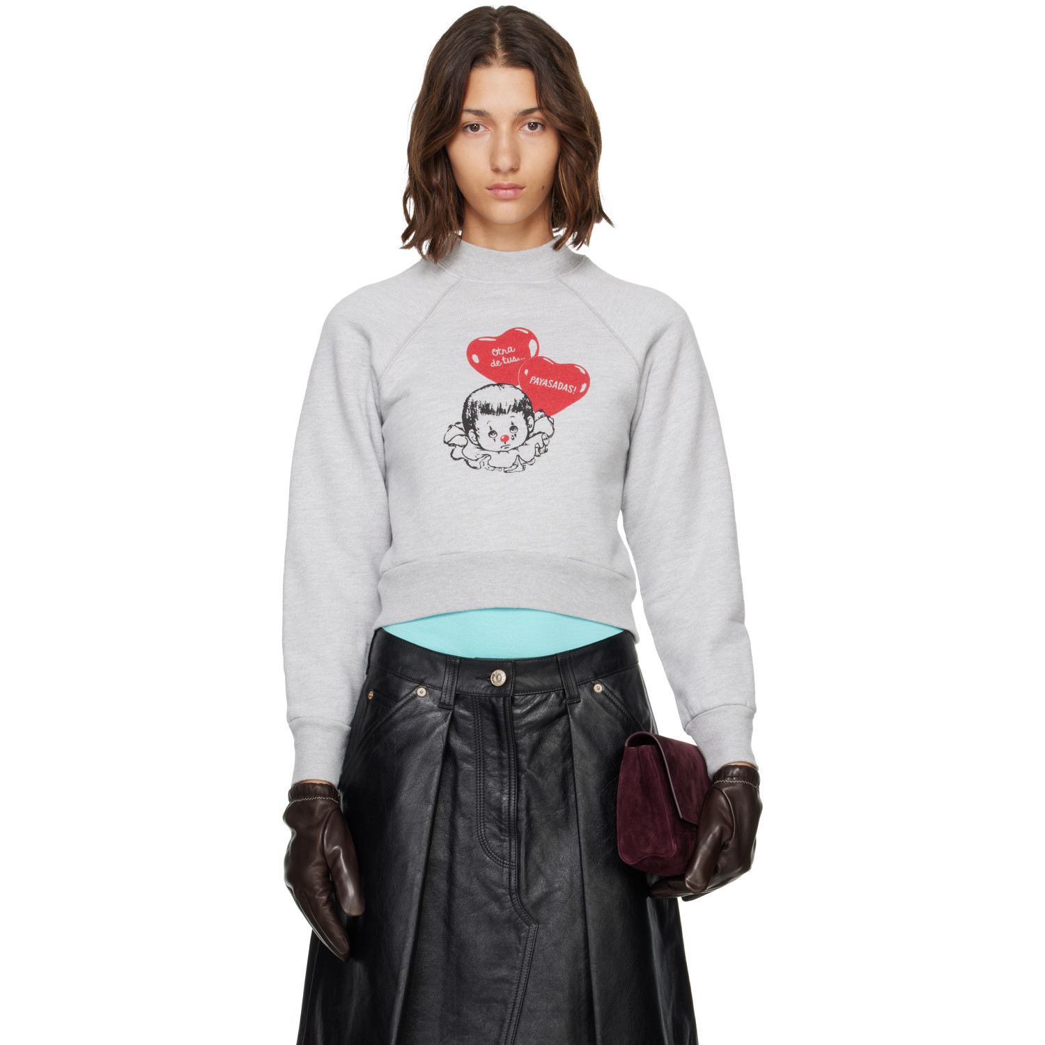 WILLY CHAVARRIA Gray 'PAYASADAS!' Shrunken Crew Sweatshirt