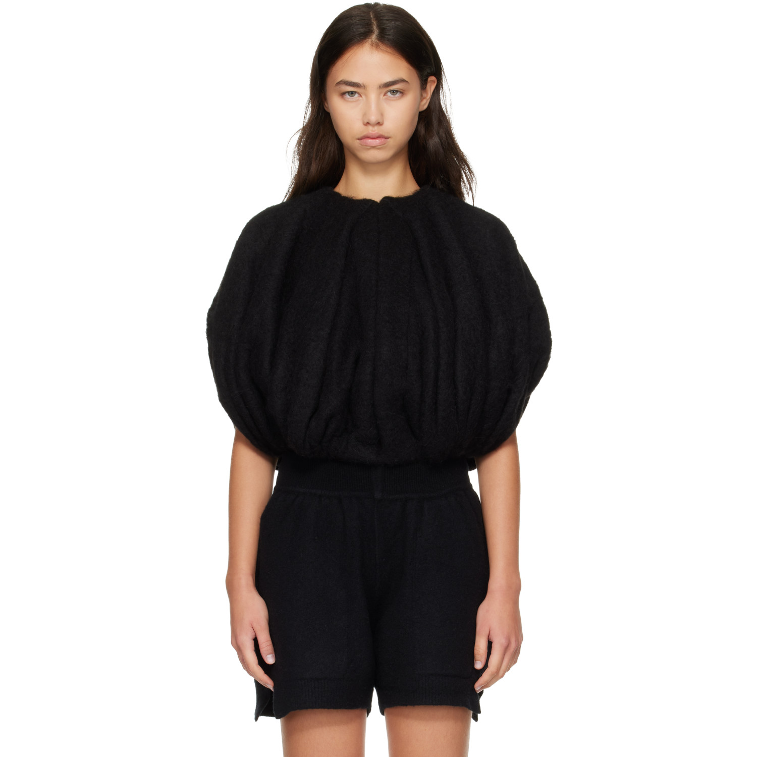 Rick Owens Black Tower Temple Bubble Cropped Sweater