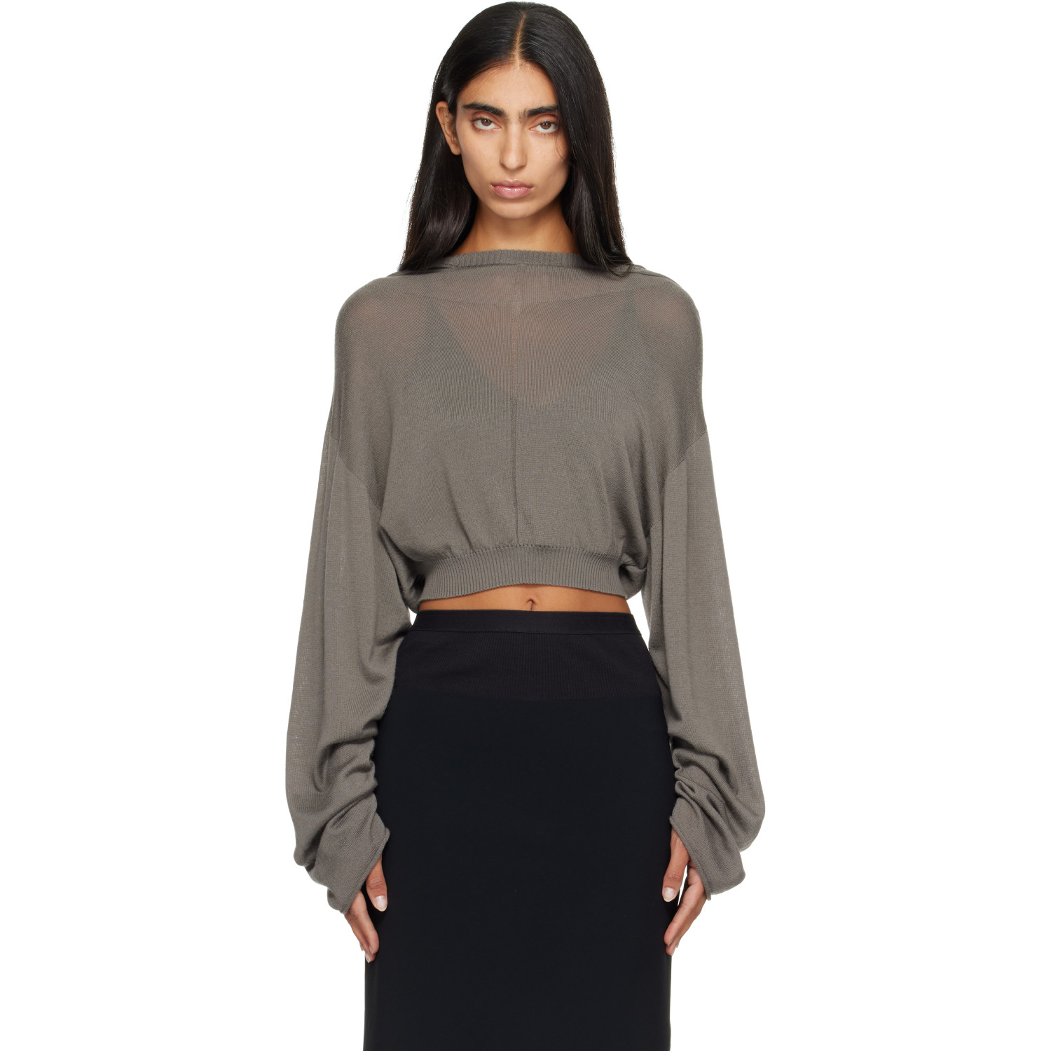 Rick Owens Gray Tower Cropped Tunic Hoodie