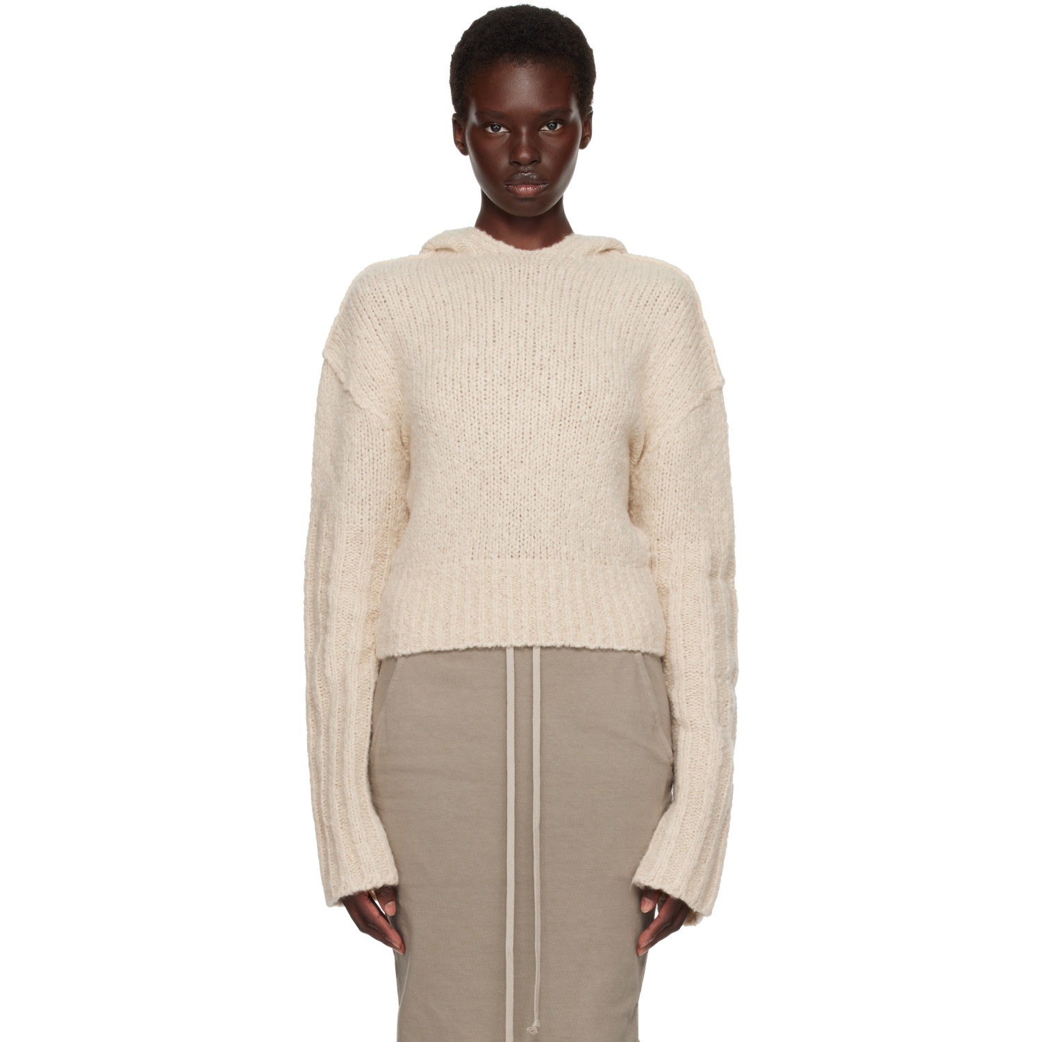 Rick Owens Off-White Tower Pullover Cropped Hoodie