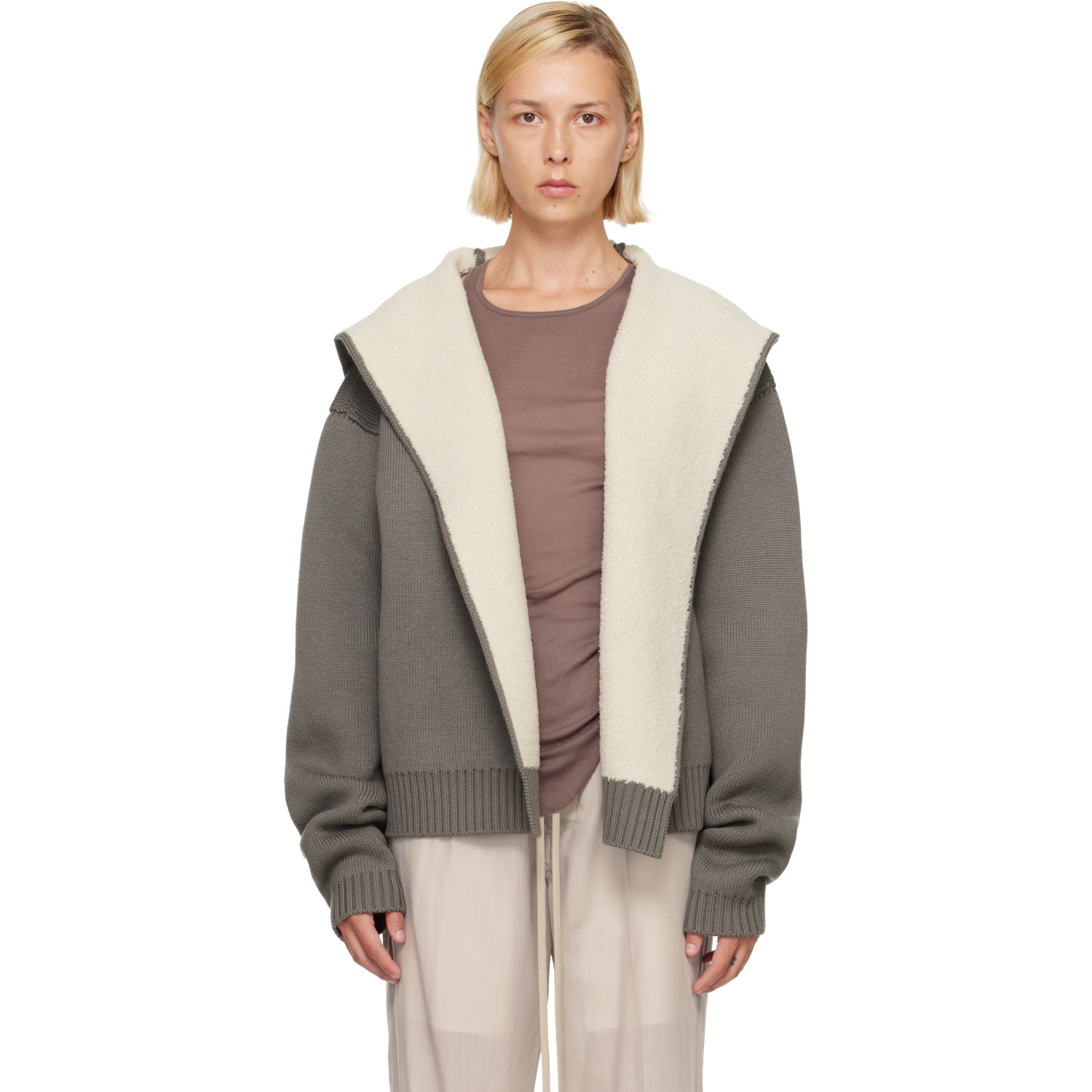 Rick Owens Gray & Off-White Tower Reversible Robe Hoodie