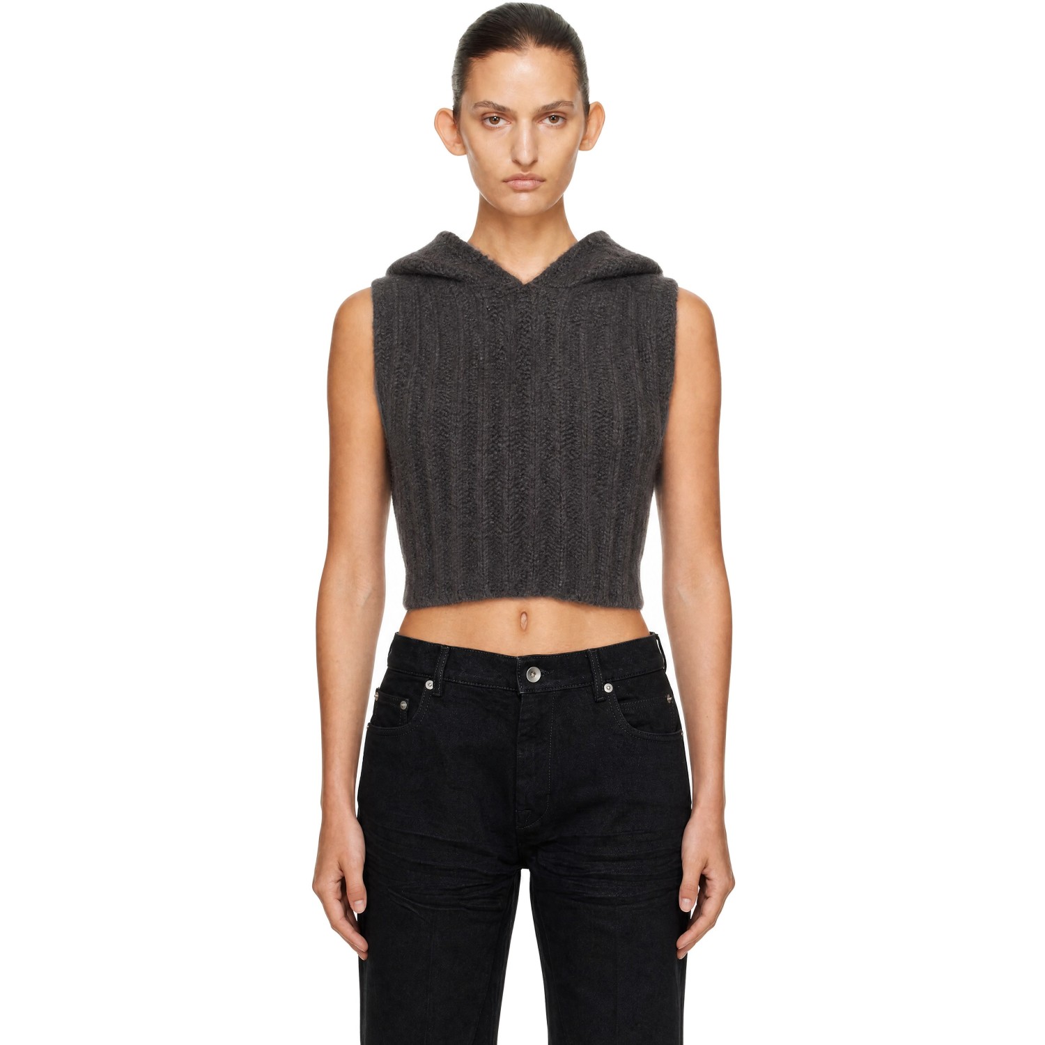 Rick Owens Gray Tower Cropped Tank Hoodie