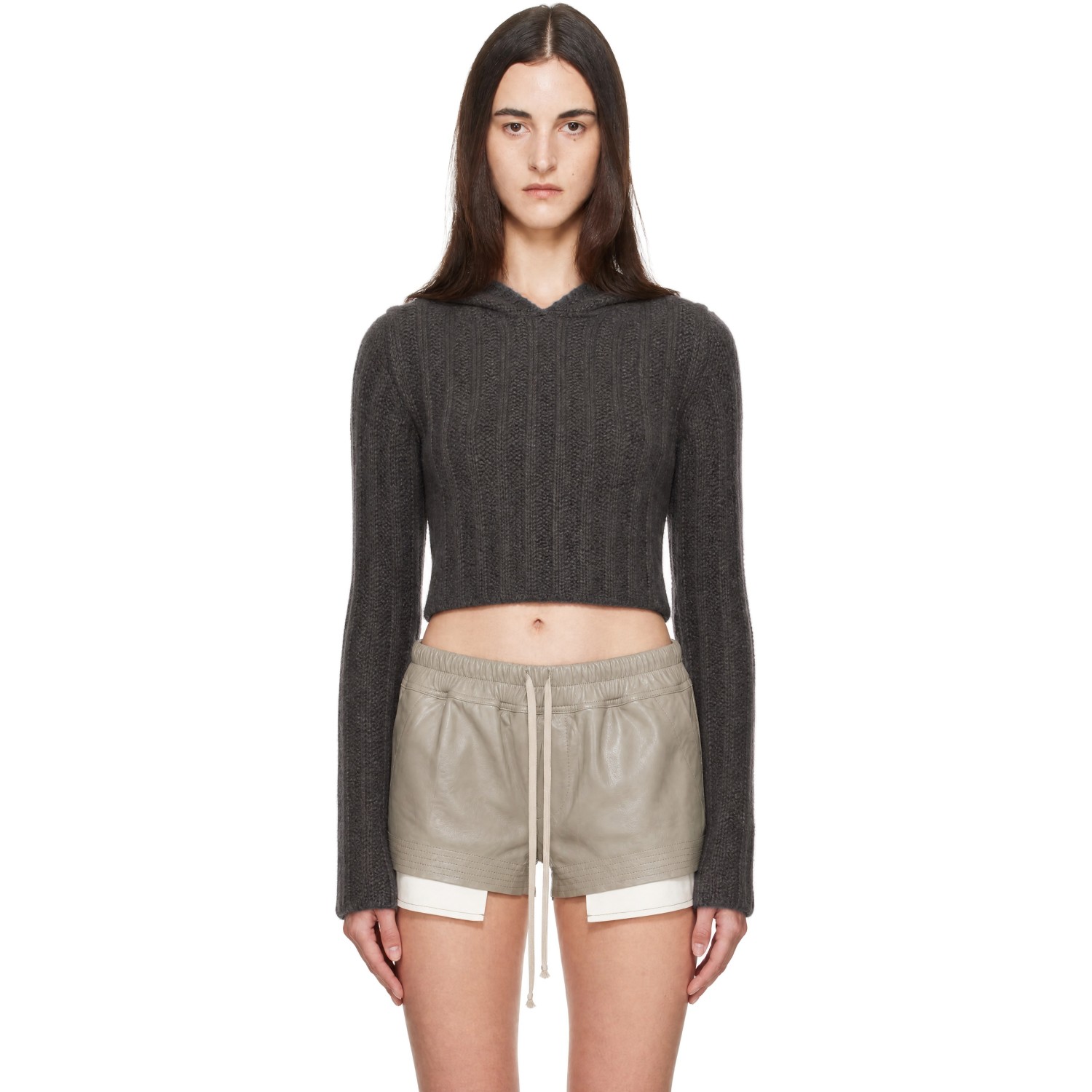 Rick Owens Gray Tower Cropped Hoodie
