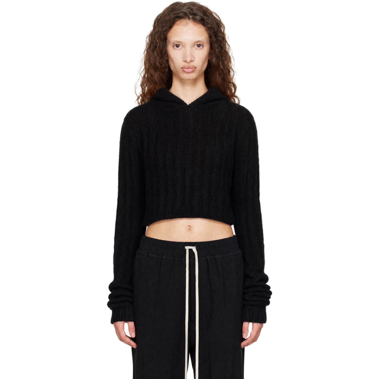 Rick Owens Black Tower Cropped Hoodie