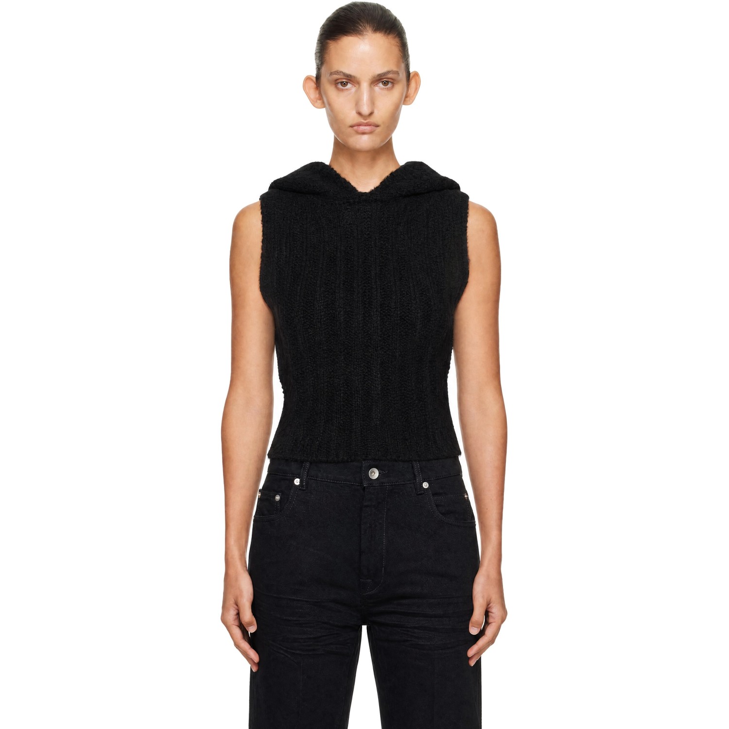 Rick Owens Black Tower Cropped Tank Hoodie