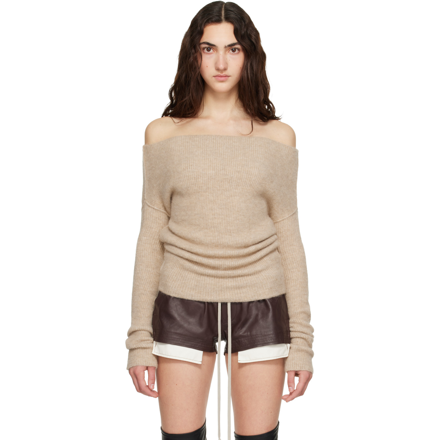 Rick Owens Beige Tower LS Cowl Sweater