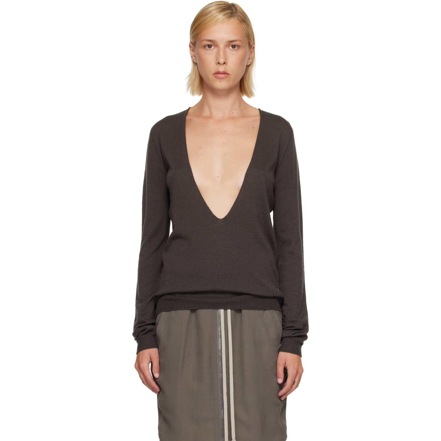 Rick Owens Gray Tower Extreme V-Neck Sweater