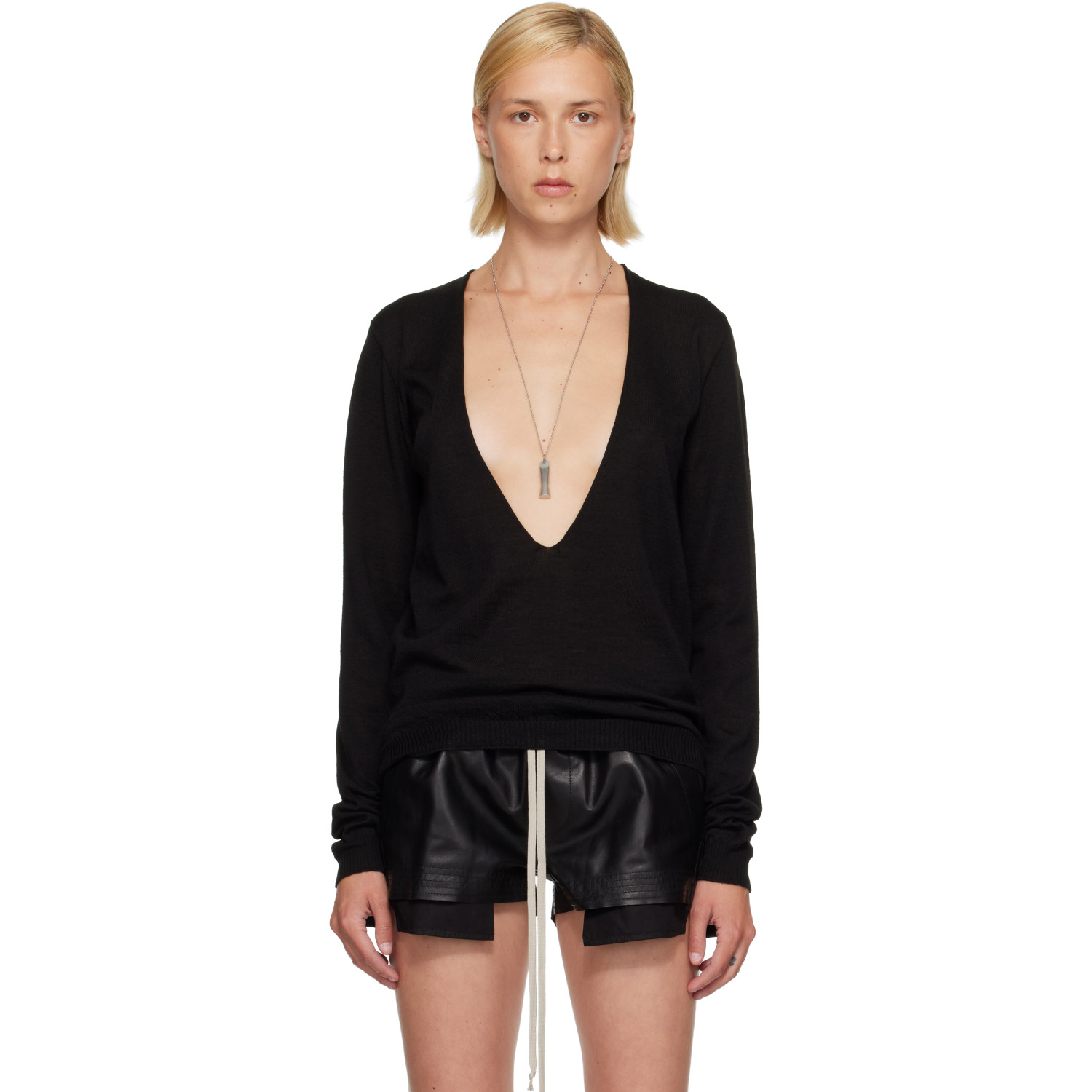 Rick Owens Black Tower Extreme V-Neck Sweater
