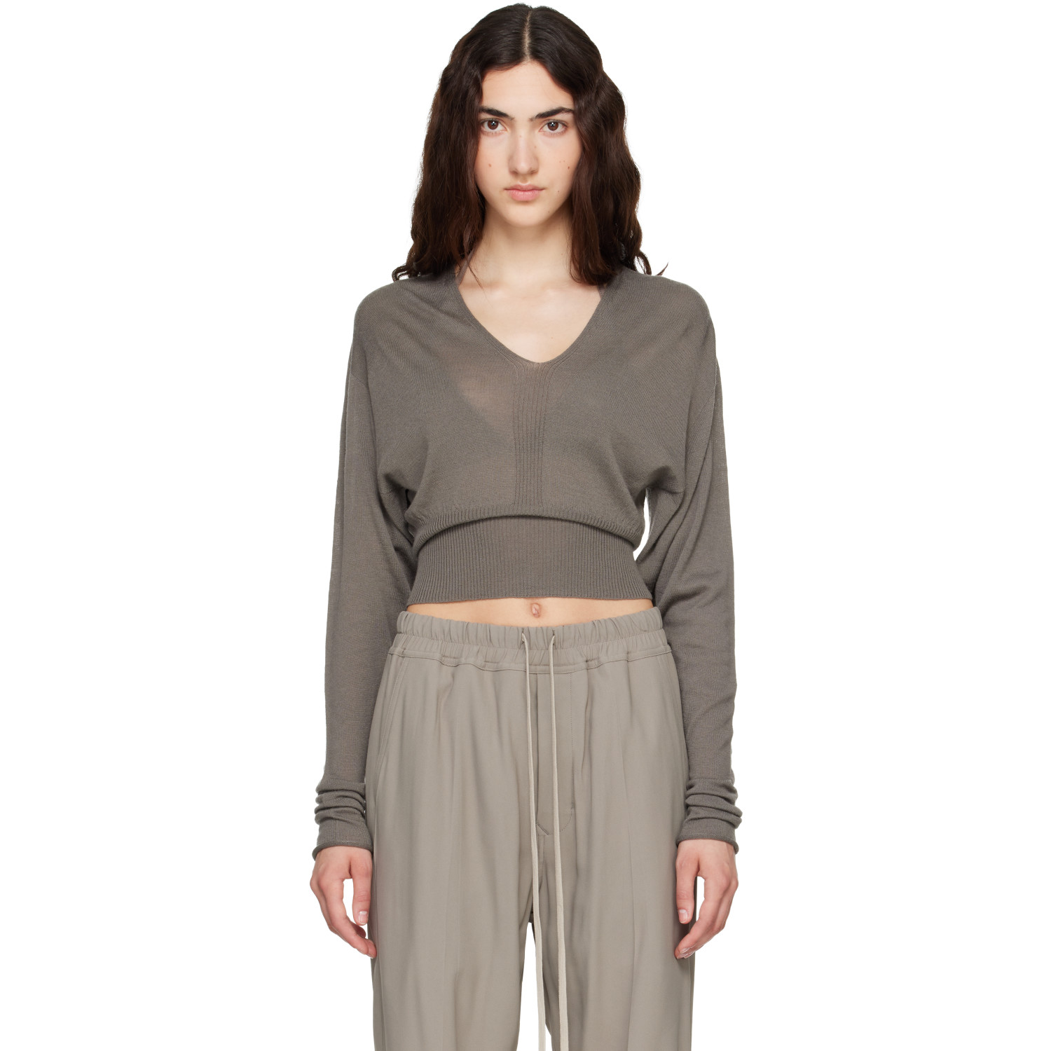 Rick Owens Taupe Tower V Cropped Sweater