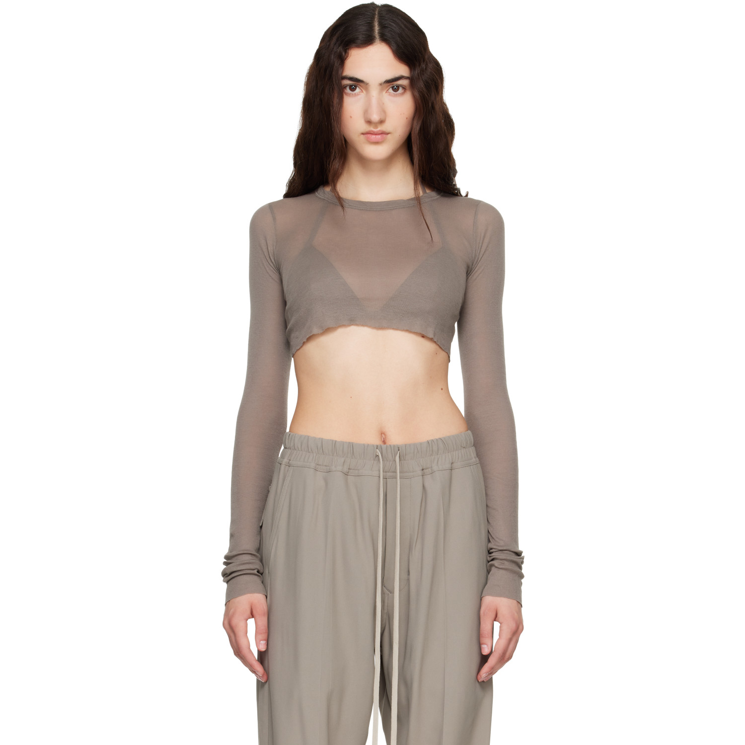Rick Owens Taupe Tower LS Crop T-shirt