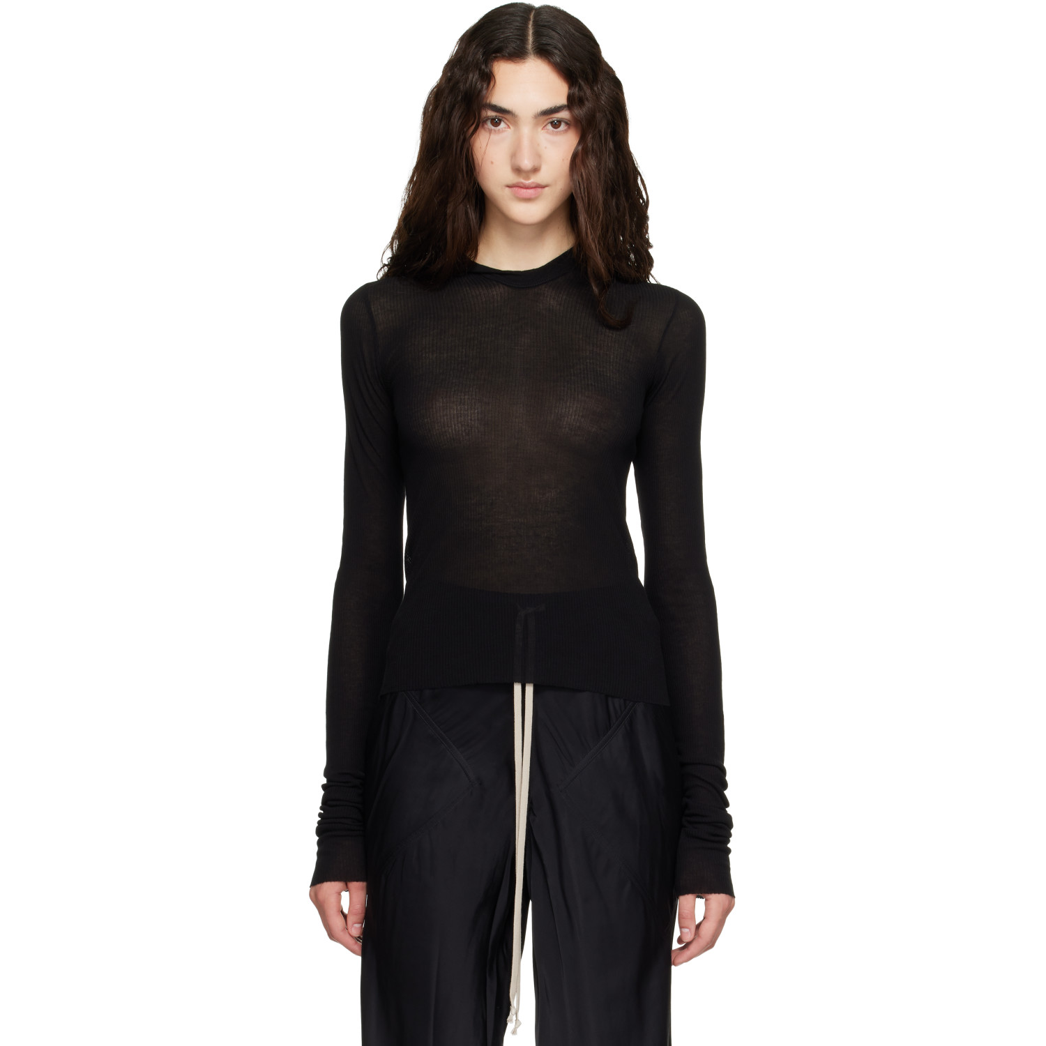 Rick Owens Black Tower Cropped Rib LS Hoodie