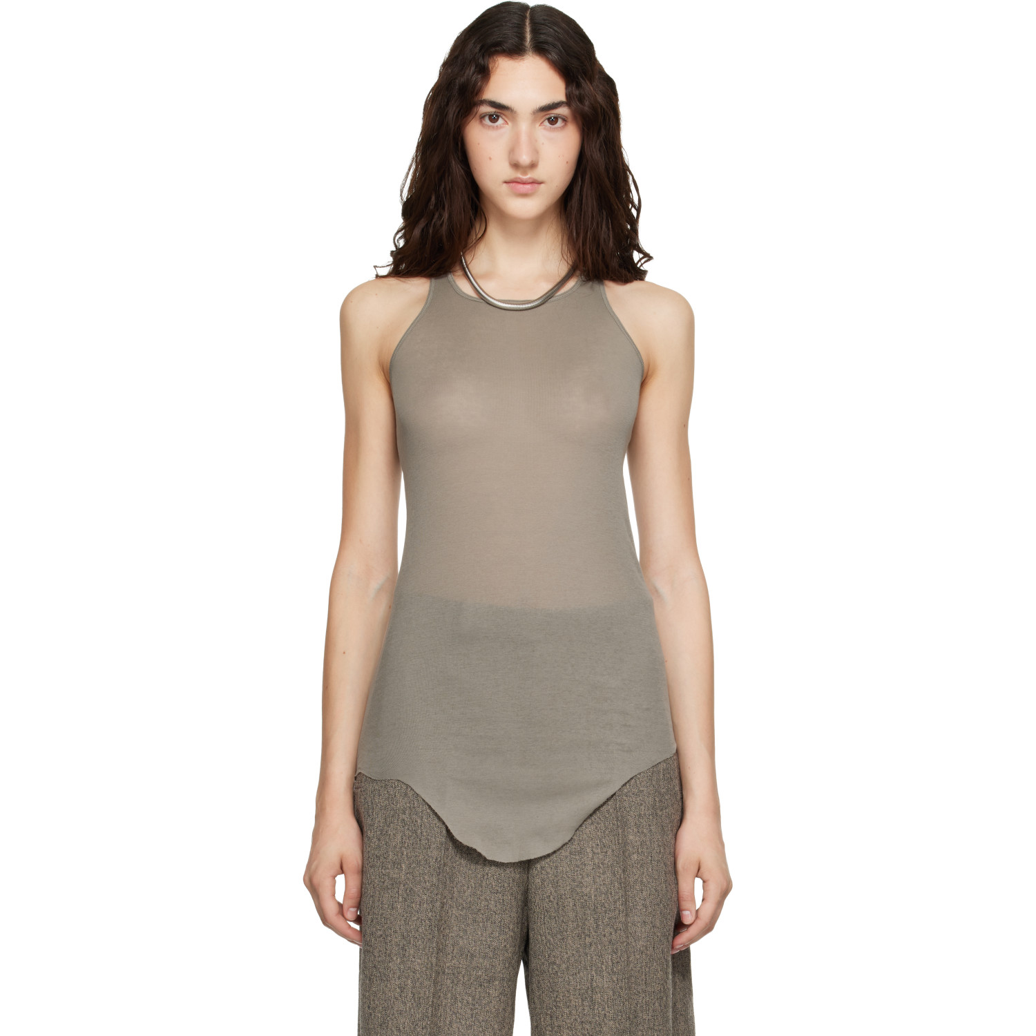 Rick Owens Taupe Tower Basic Rib Tank Top
