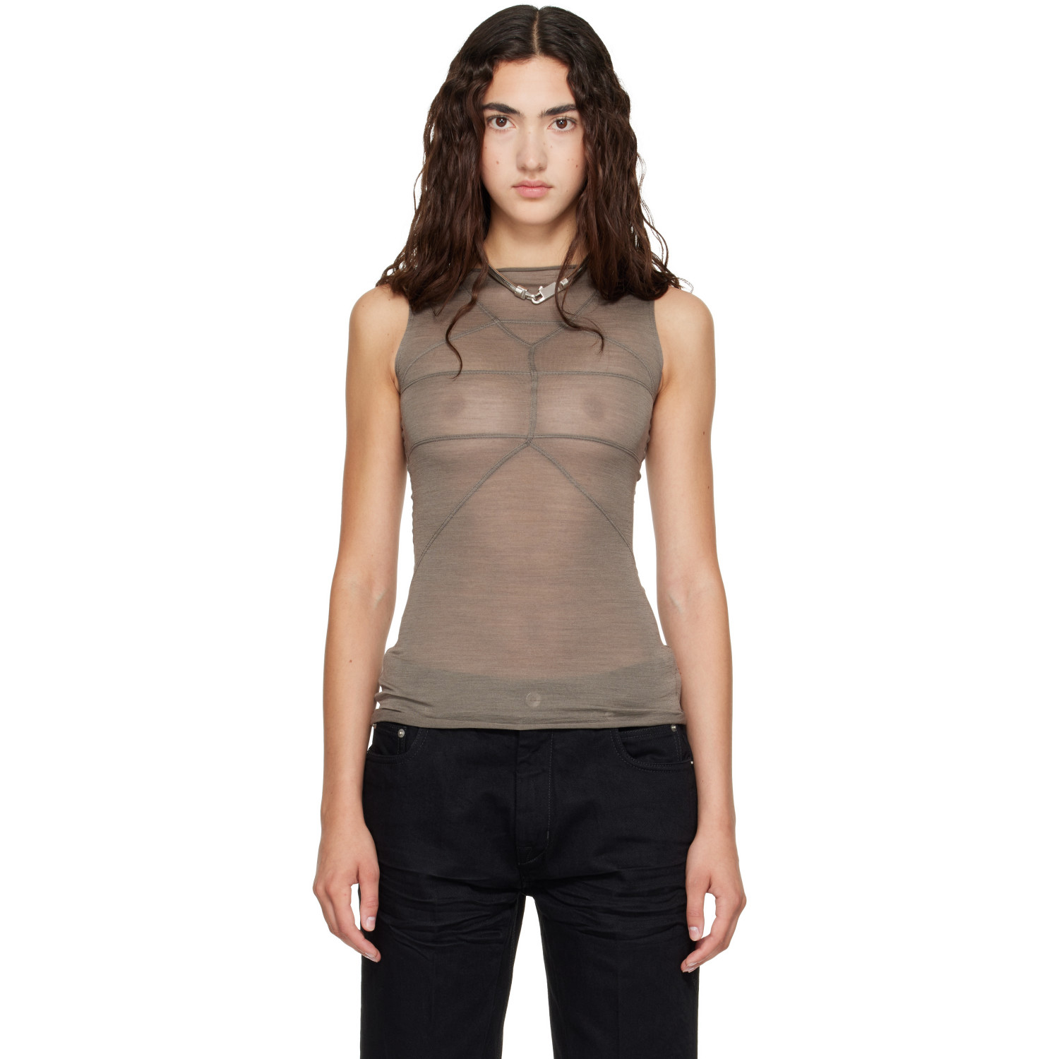 Rick Owens Taupe Tower Sleeveless Temple T Top