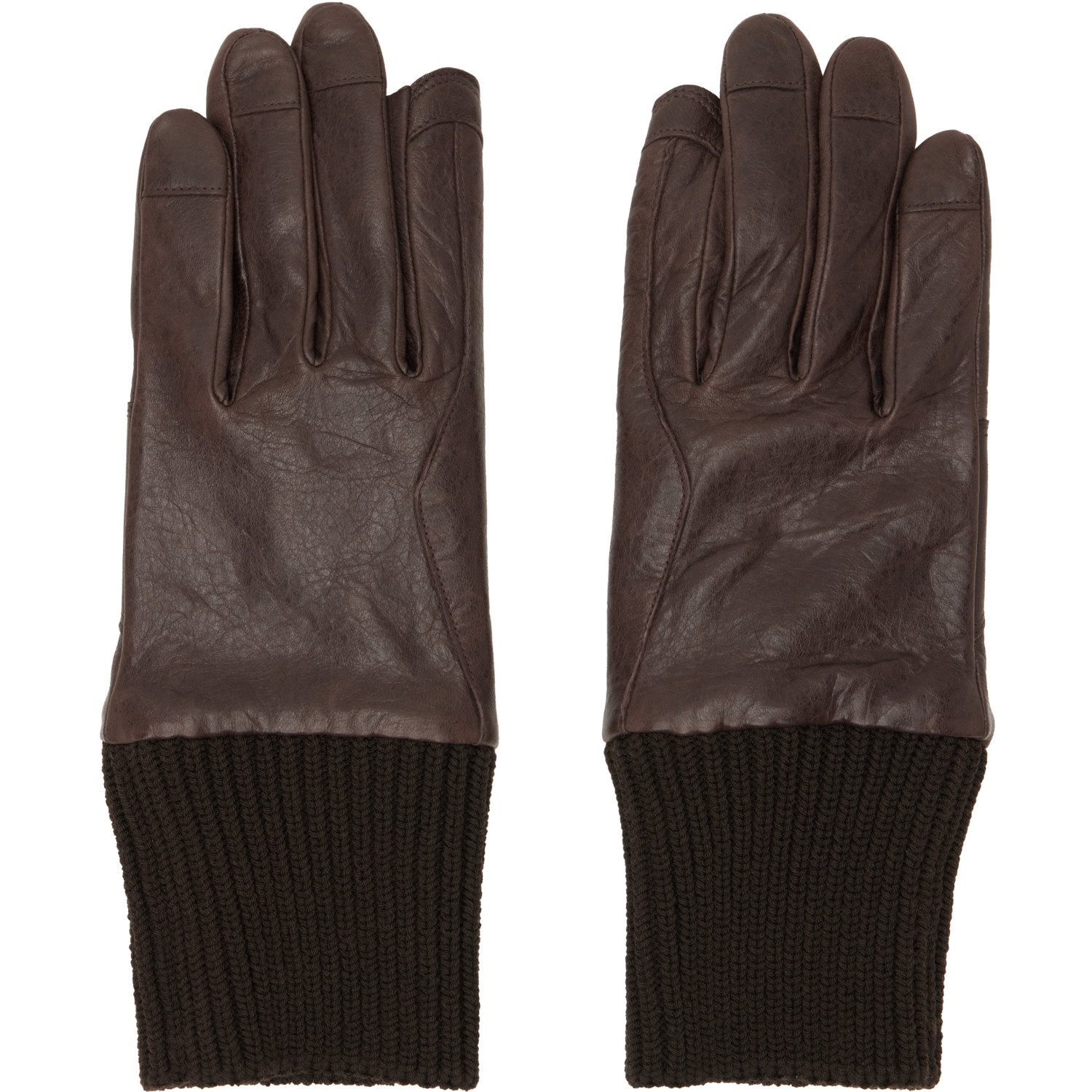 Rick Owens Brown Tower Rib Cuff Gloves