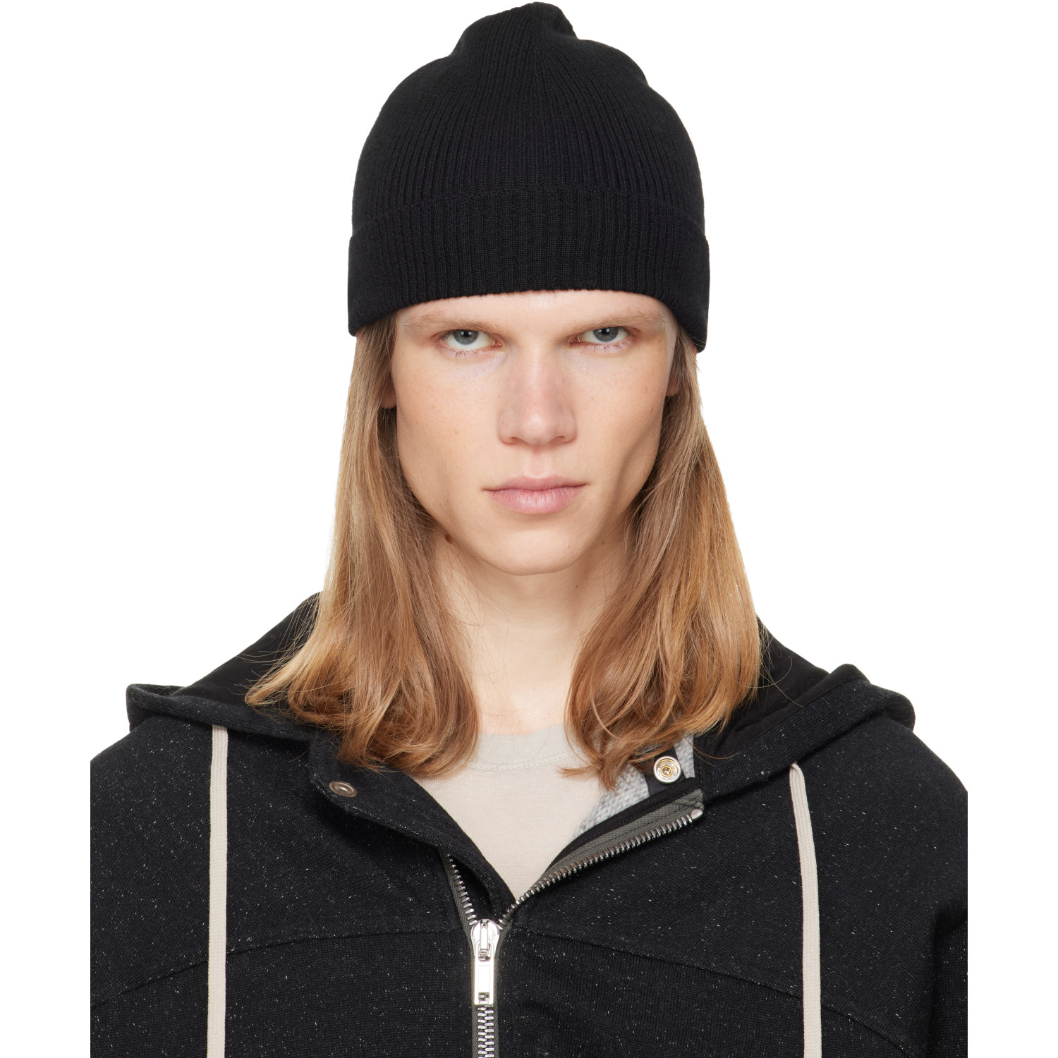 Rick Owens Black Tower Ribbed Beanie