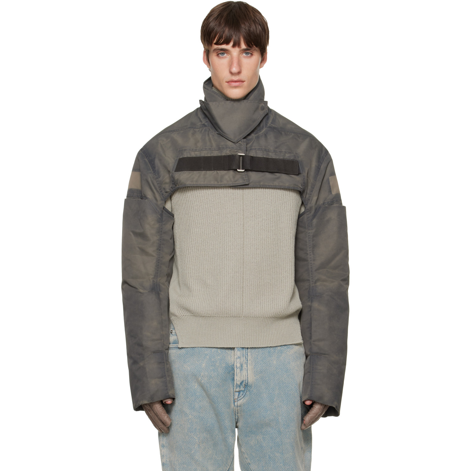 Rick Owens Gray Tower Cropped Mac Bomber Jacket