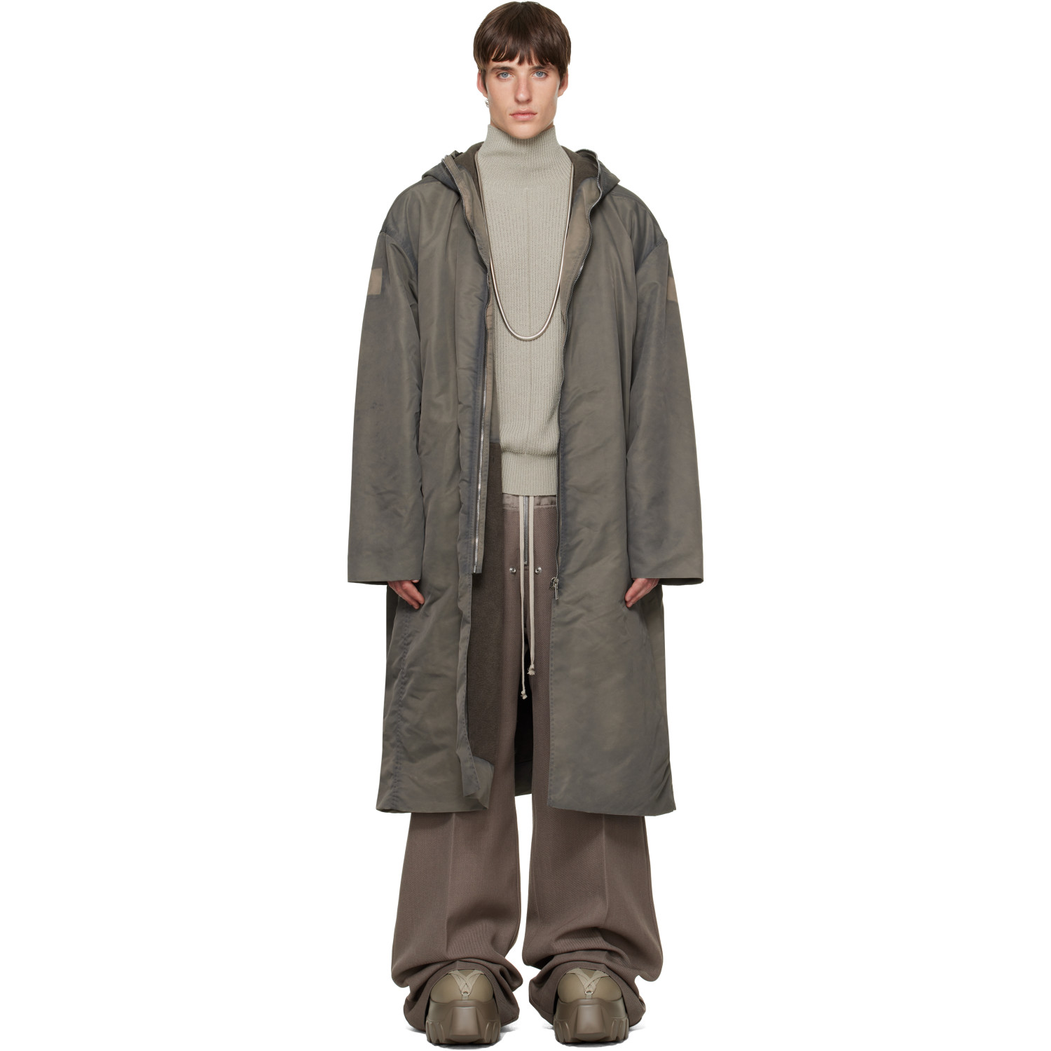 Rick Owens Gray Tower Wide Mac Coat