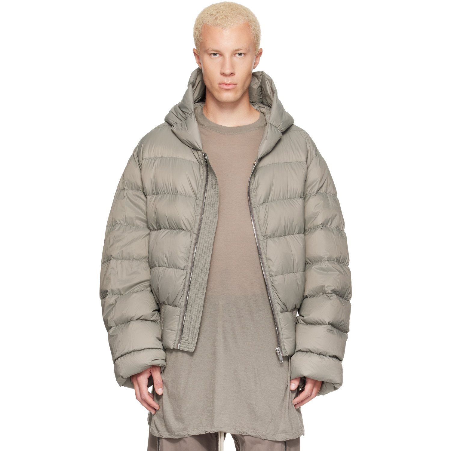 Rick Owens Khaki Tower Nylon Duvet Hooded Down Jacket