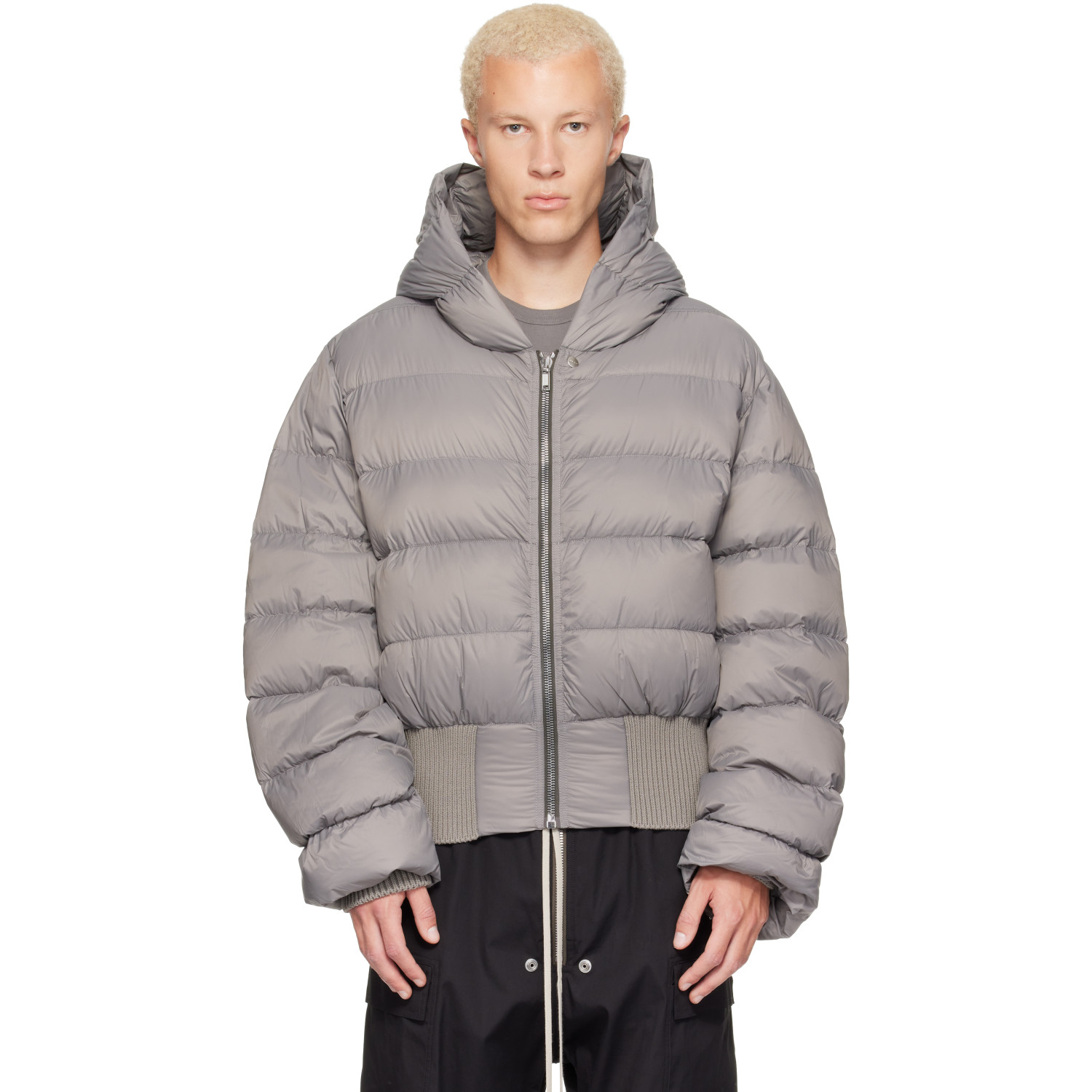 Rick Owens Gray Tower Nylon Duvet Hooded Down Jacket