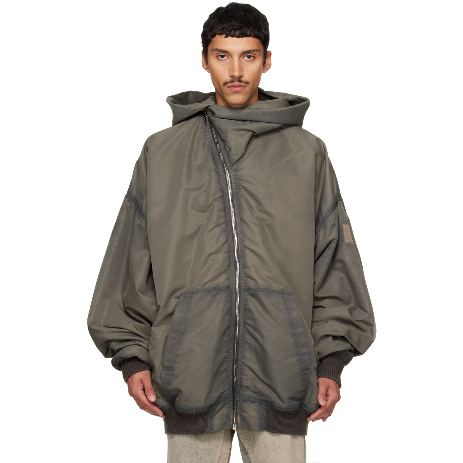 Rick Owens Gray Tower Mountain Hun Hoodie Bomber Jacket