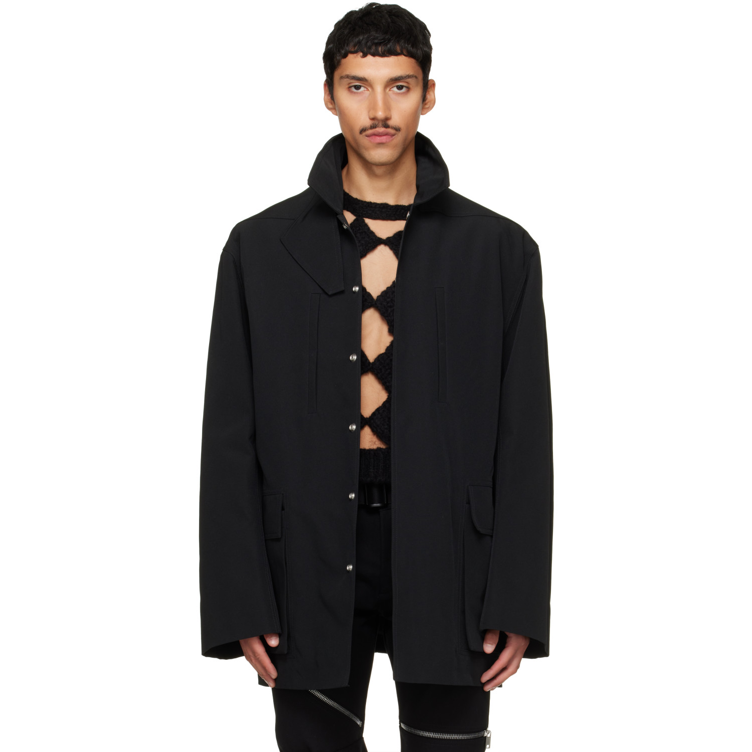 Rick Owens Black Tower Collared Mac Jacket