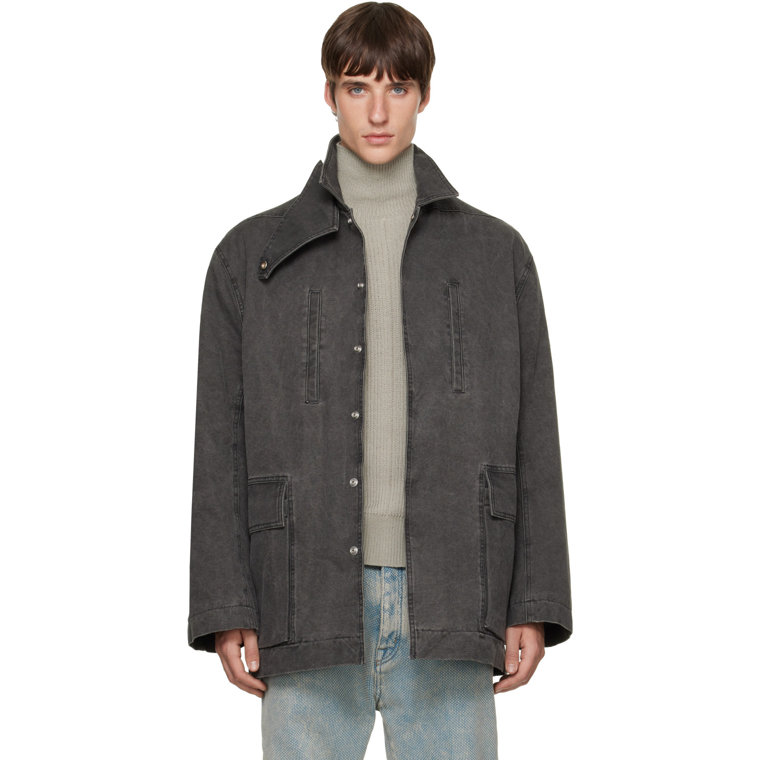 Rick Owens Gray Tower Collared Mac Jacket