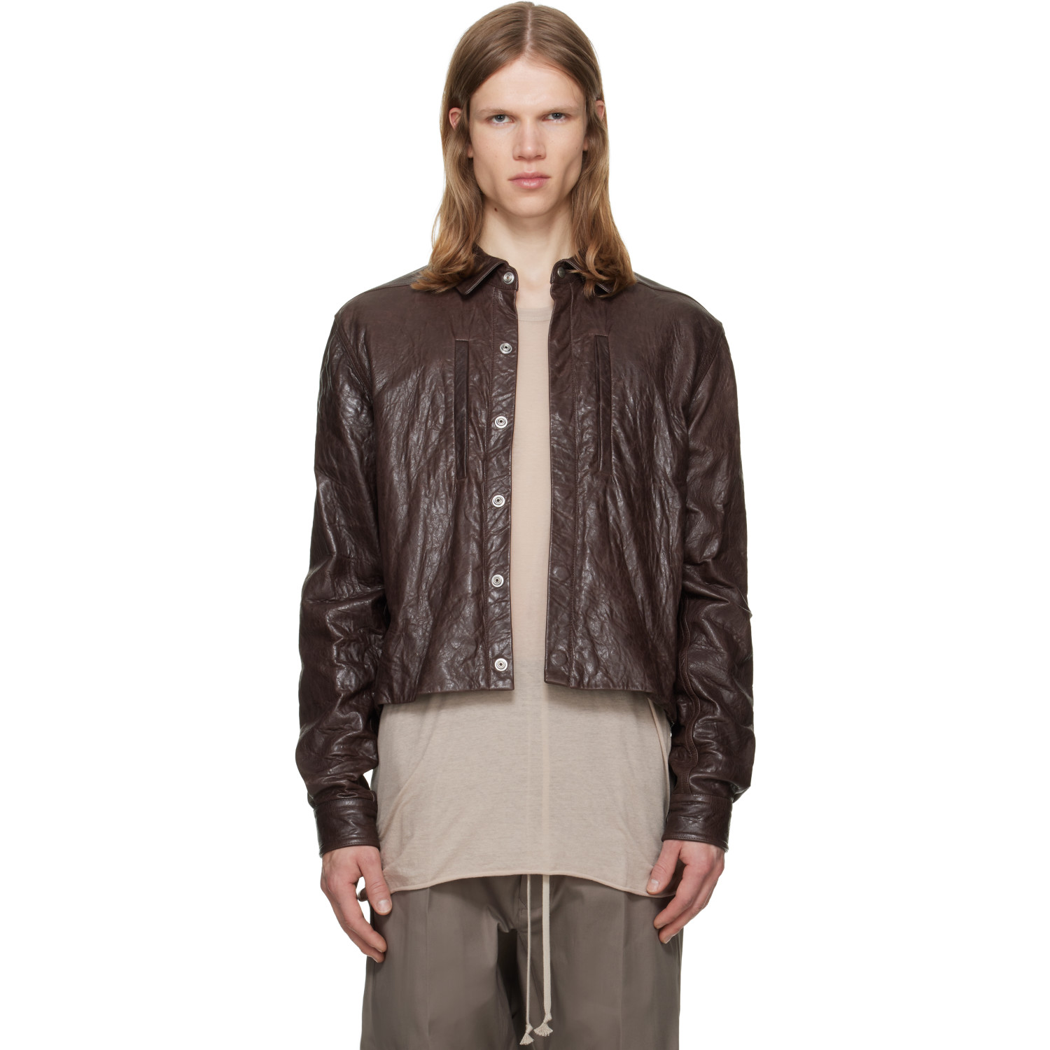 Rick Owens Brown Tower Alice Leather Jacket