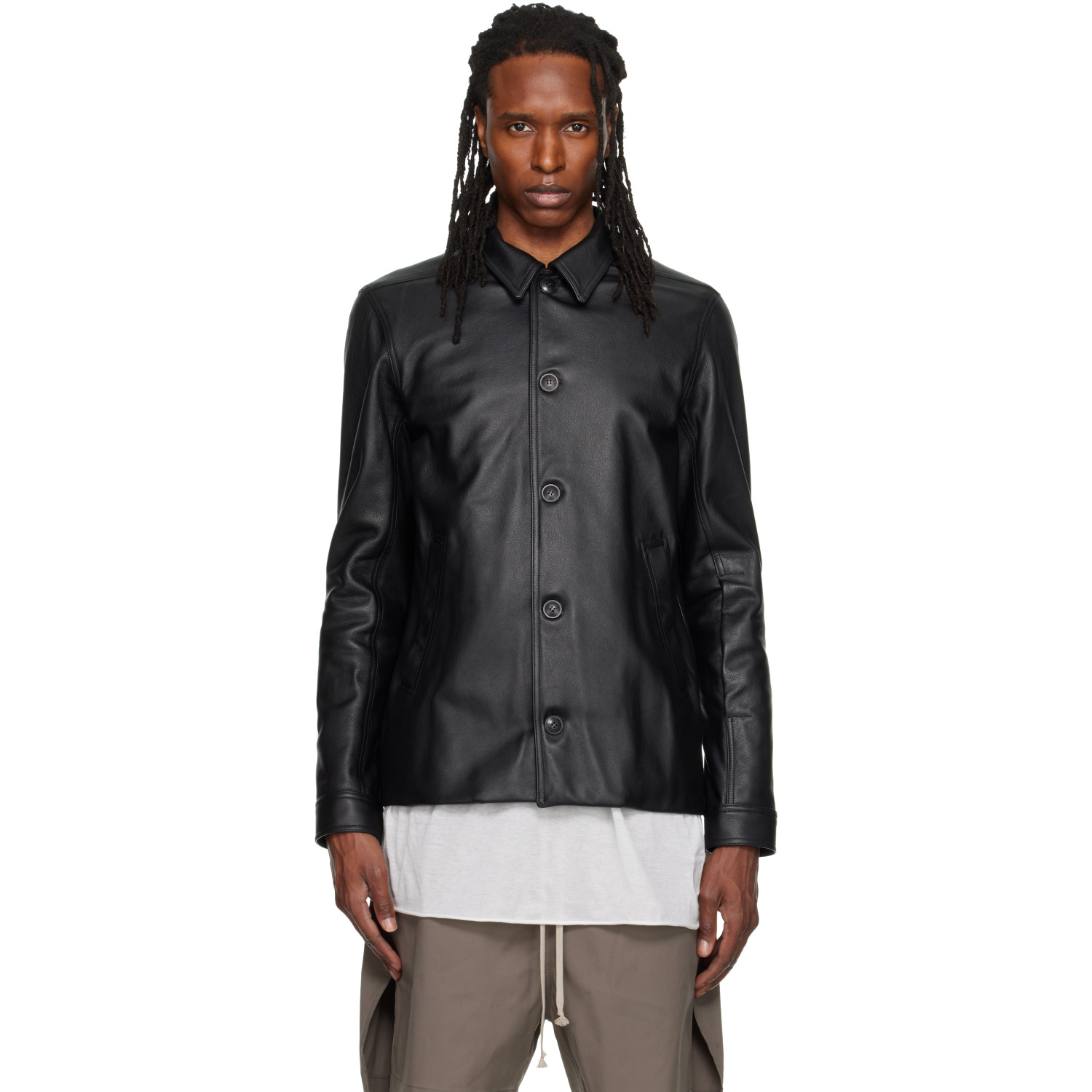 Rick Owens Black Buttoned Brad Leather Jacket