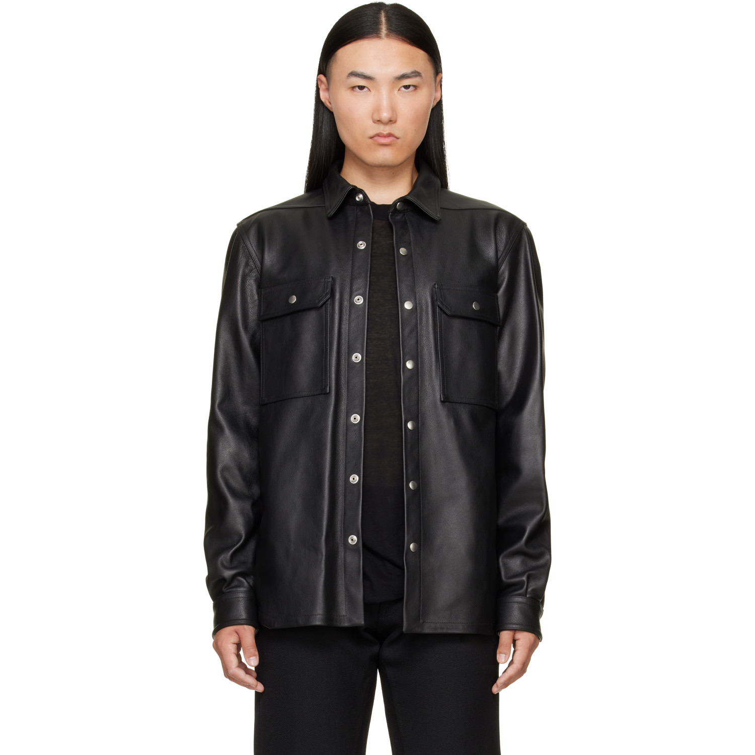 Rick Owens Black Tower Leather Overshirt