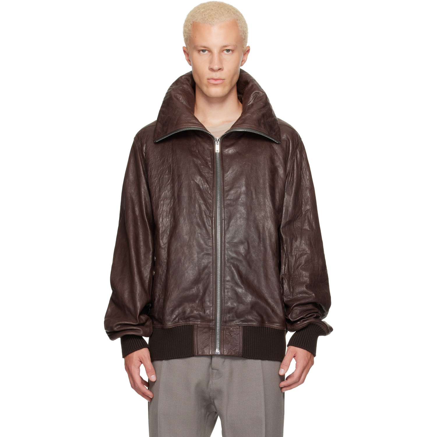 Rick Owens Brown Tower Dracuflight Leather Jacket
