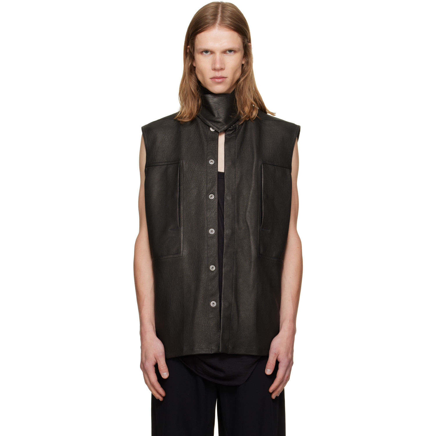 Rick Owens Black Tower SL Leather Outershirt