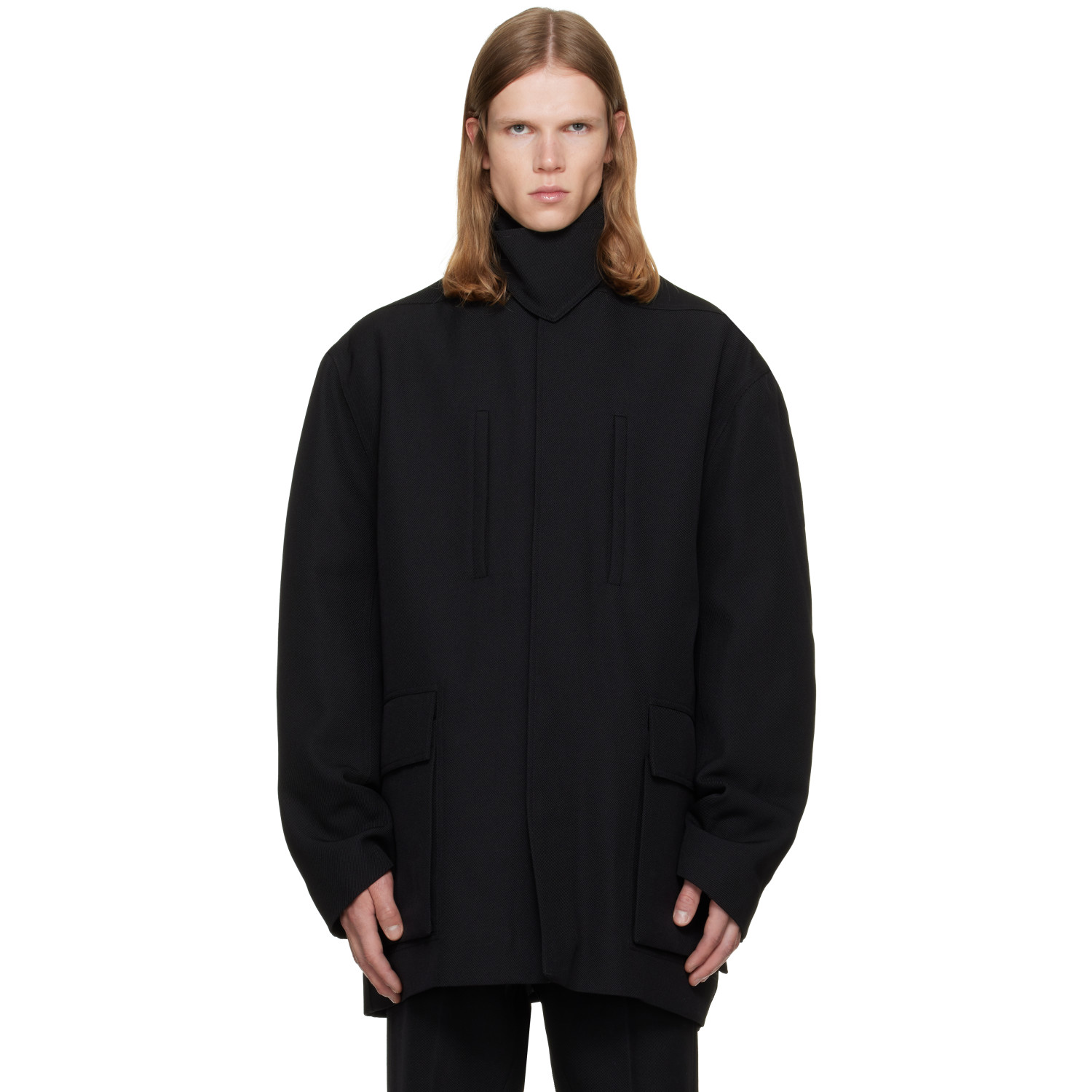 Rick Owens Black Tower Collared Mac Coat
