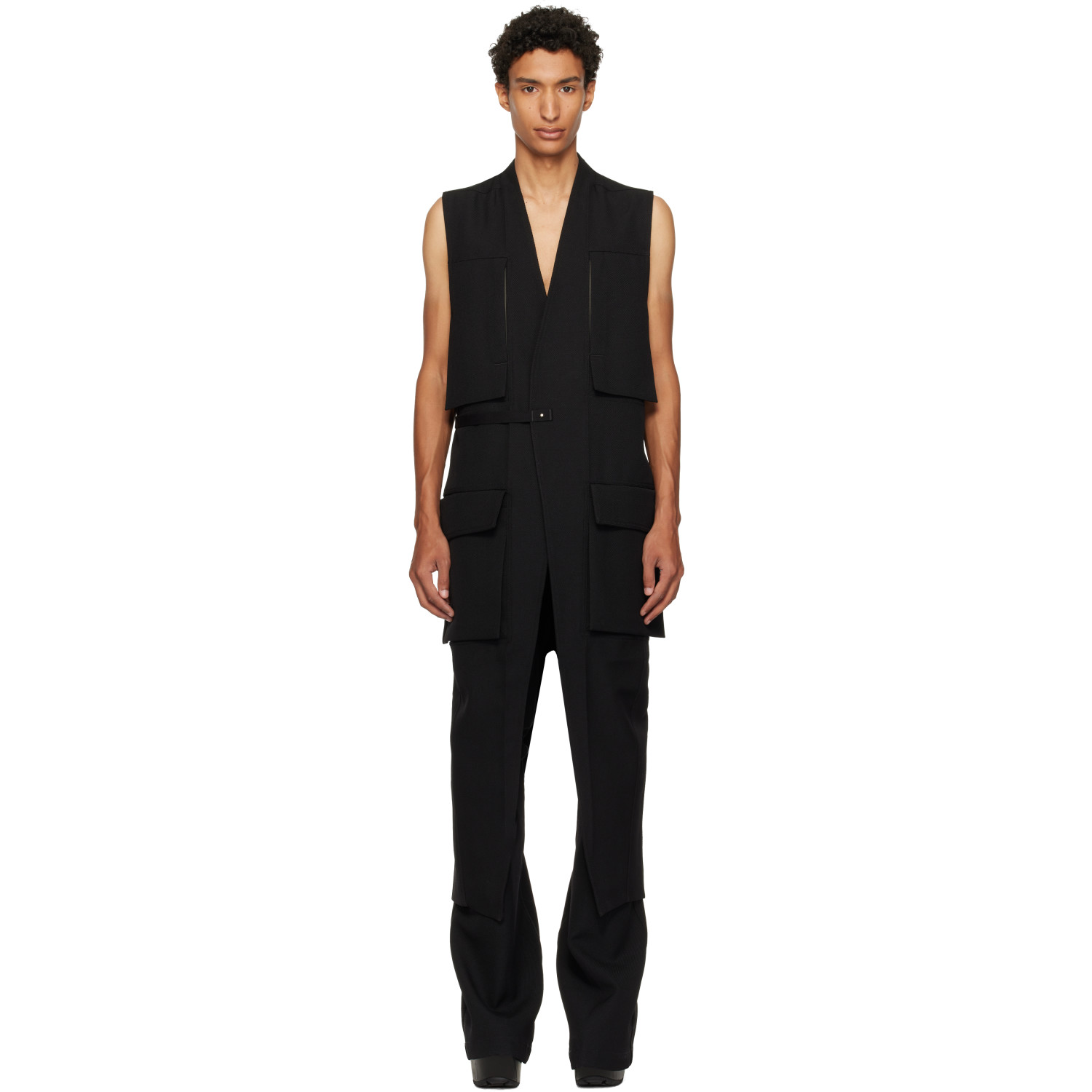 Rick Owens Black Tower Long Lab Cargo Vest