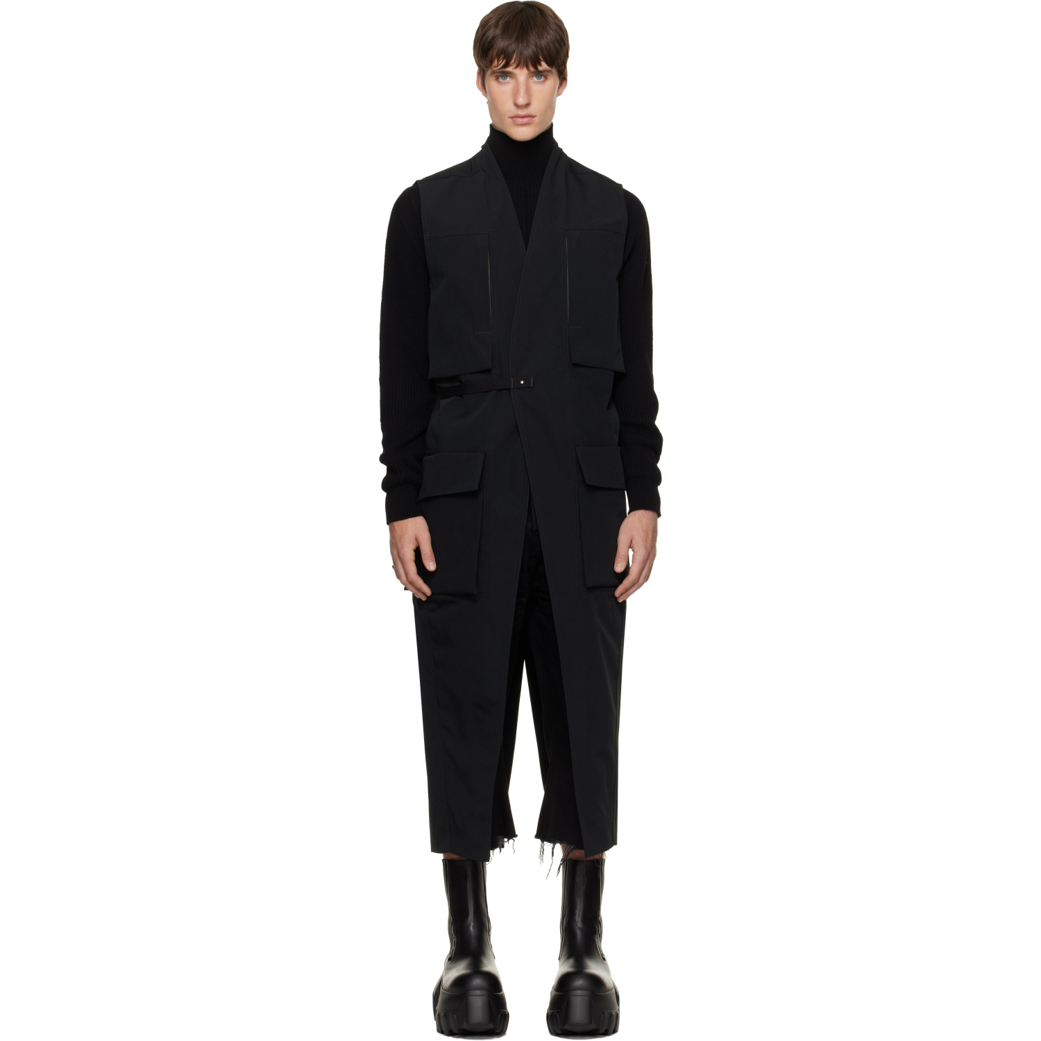 Rick Owens Black Tower Long Lab Cargo Vest