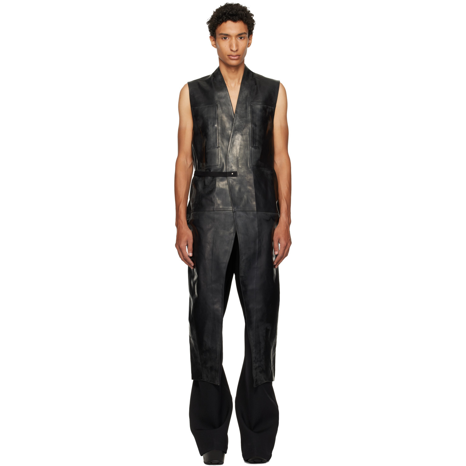 Rick Owens Black Tower Long Lab Leather Vest