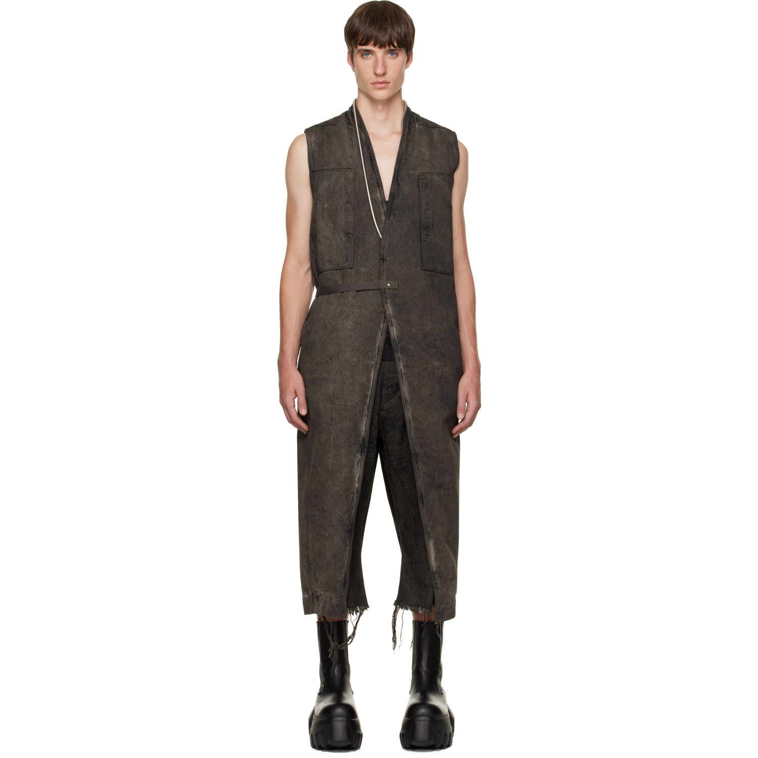 Rick Owens Gray Tower Long Lab Denim Vest