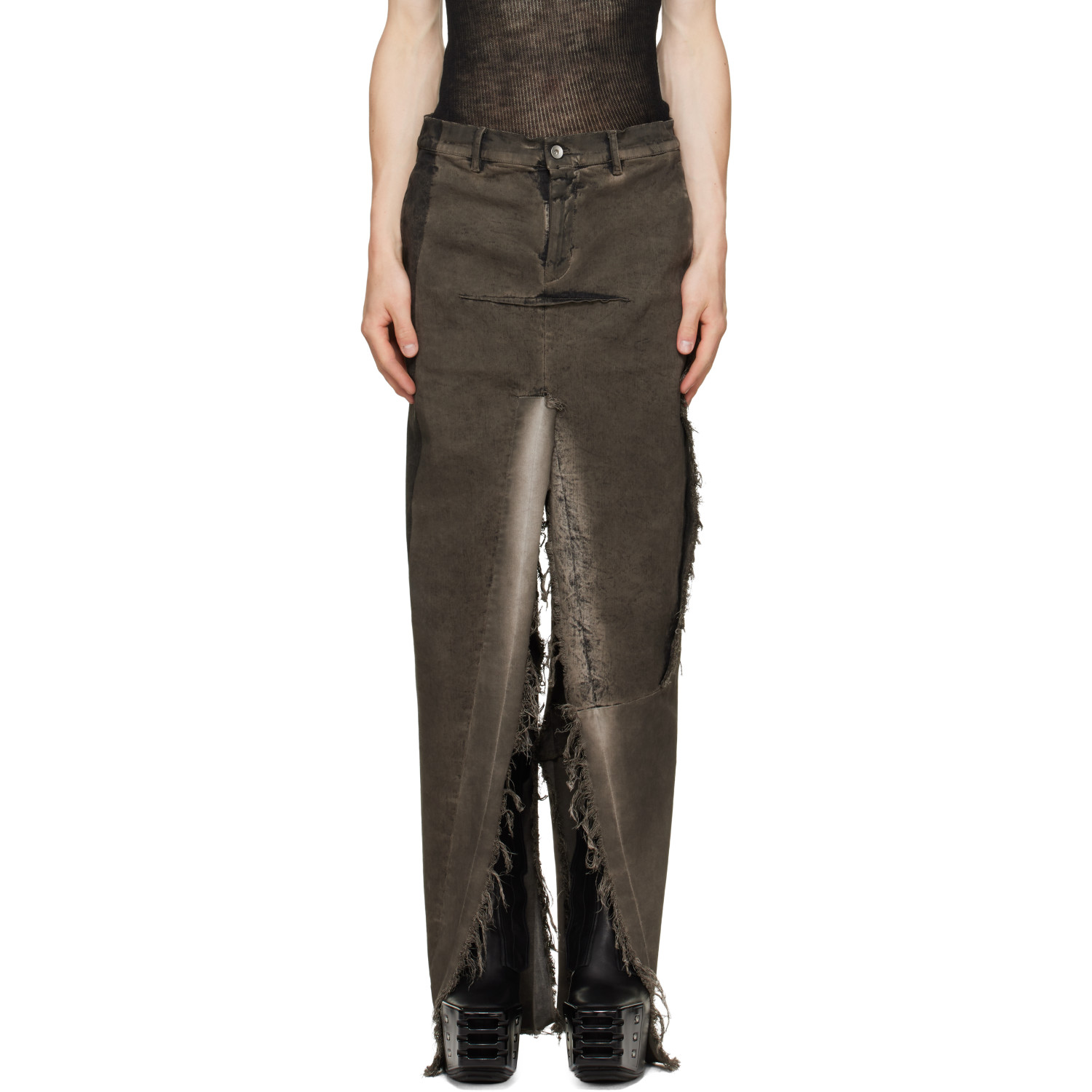 Rick Owens Gray Tower Sliced Denim Maxi Skirt