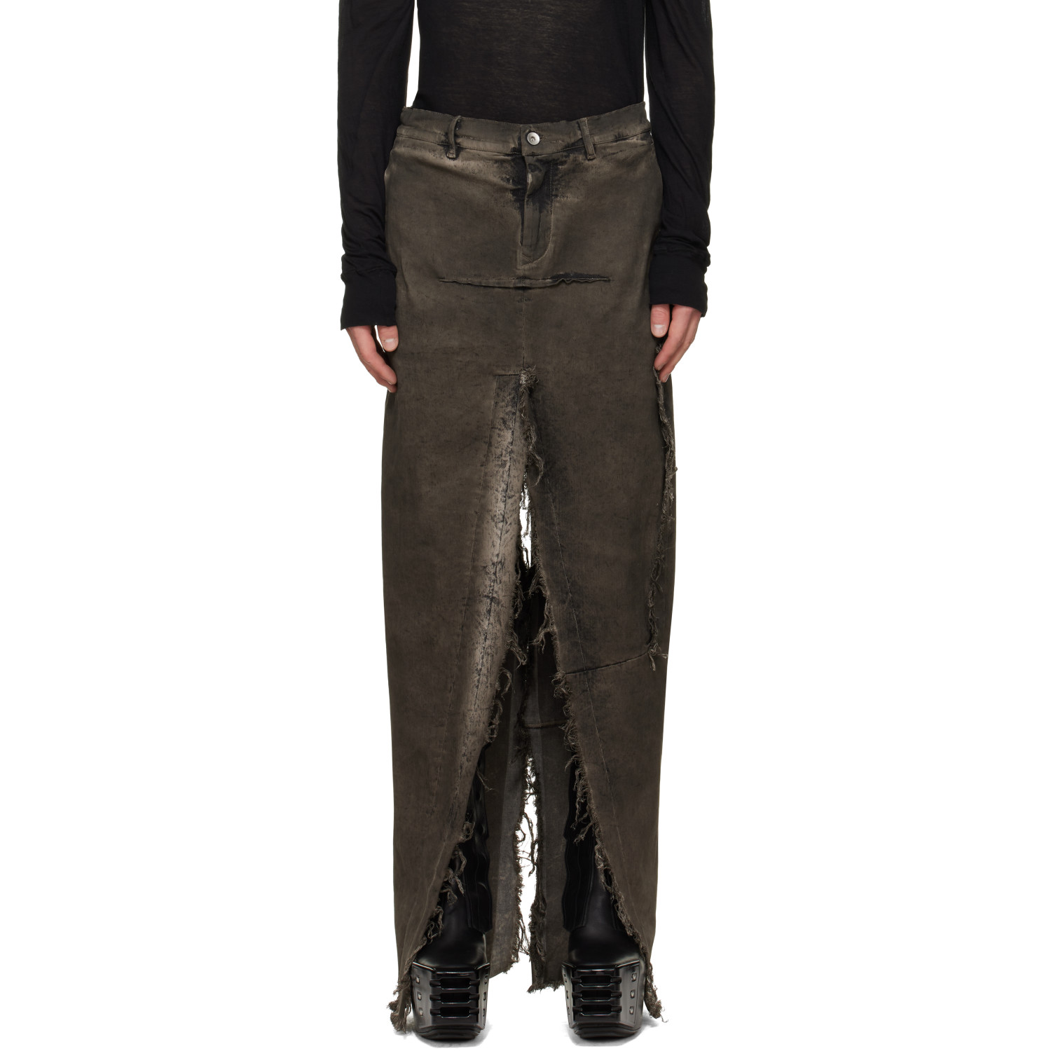 Rick Owens Gray Tower Sliced Denim Maxi Skirt