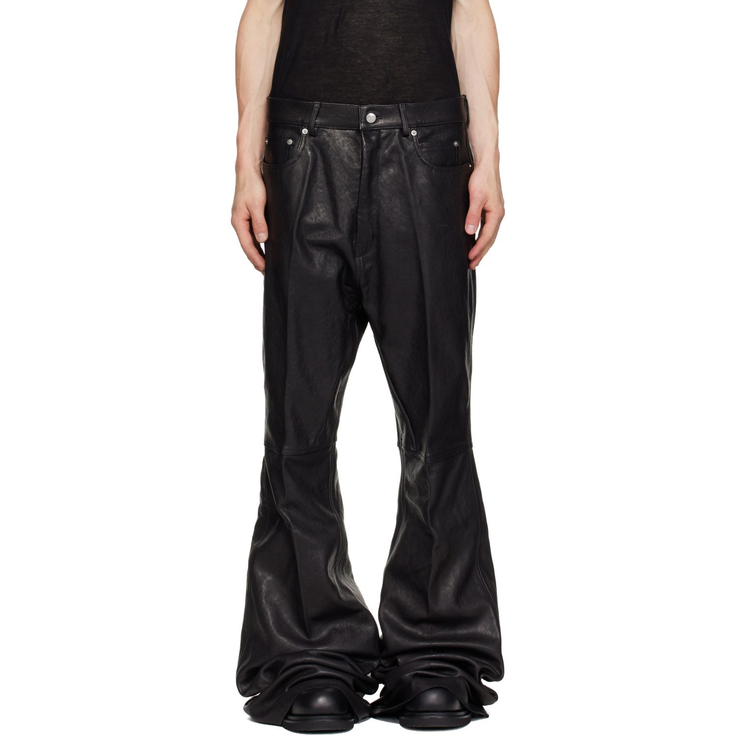 Rick Owens Black Tower Bolan Bootcut Leather Pants