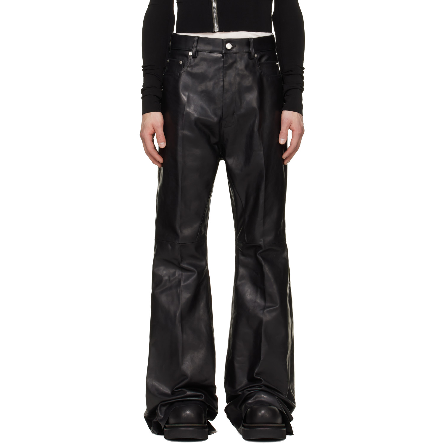 Rick Owens Black Tower Bolan Bootcut Leather Pants