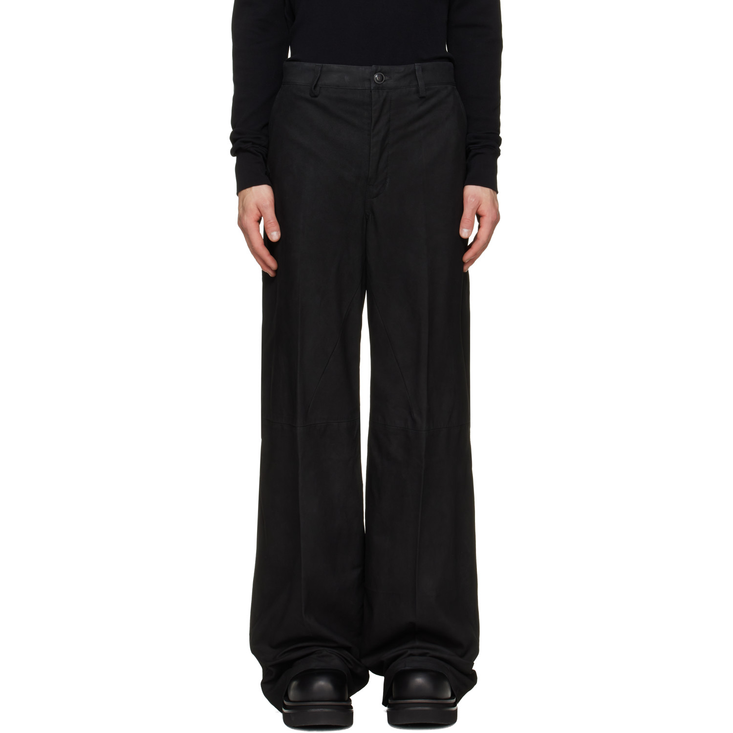 Rick Owens Black Tower Leather Work Pants