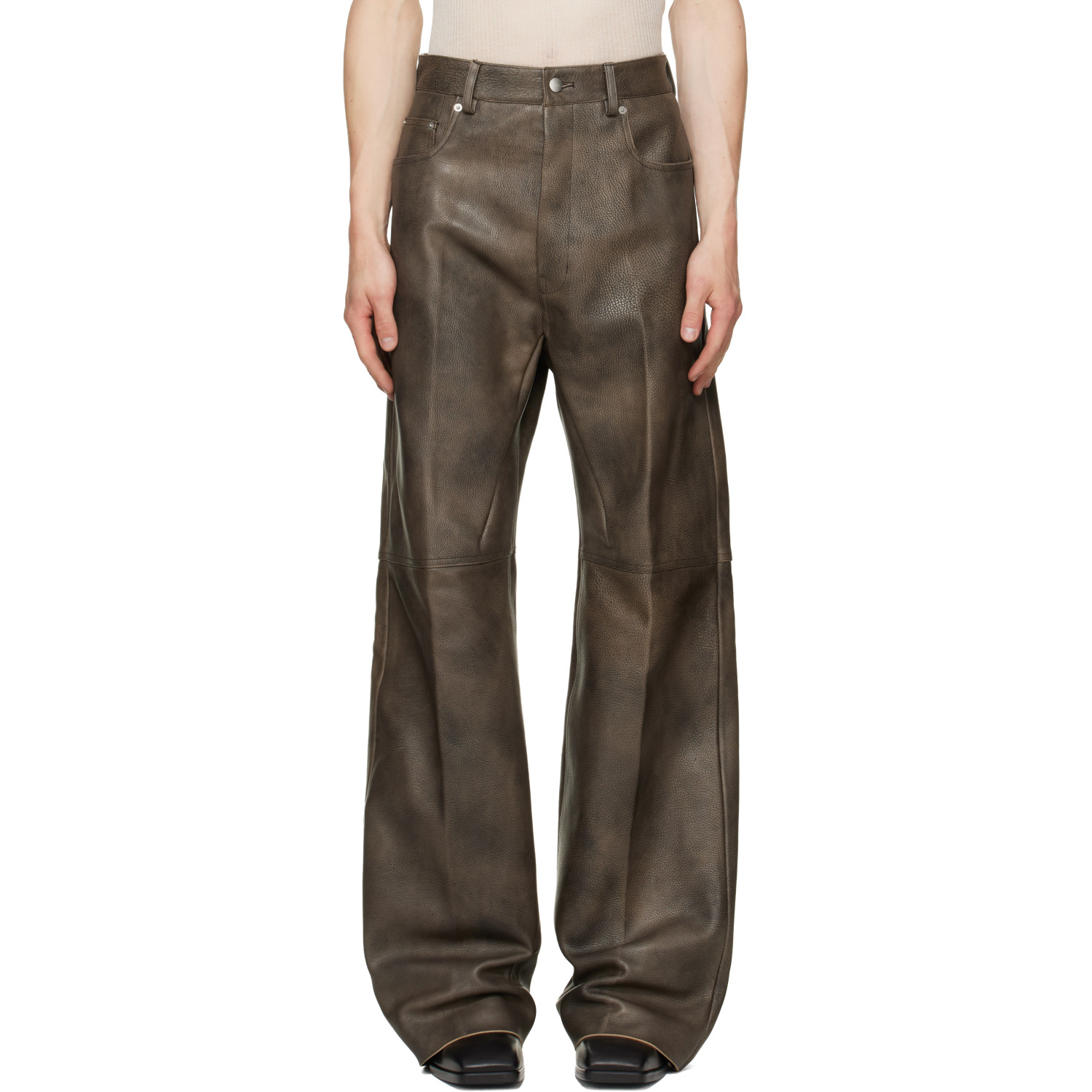 Rick Owens Brown Tower Geth Leather Pants